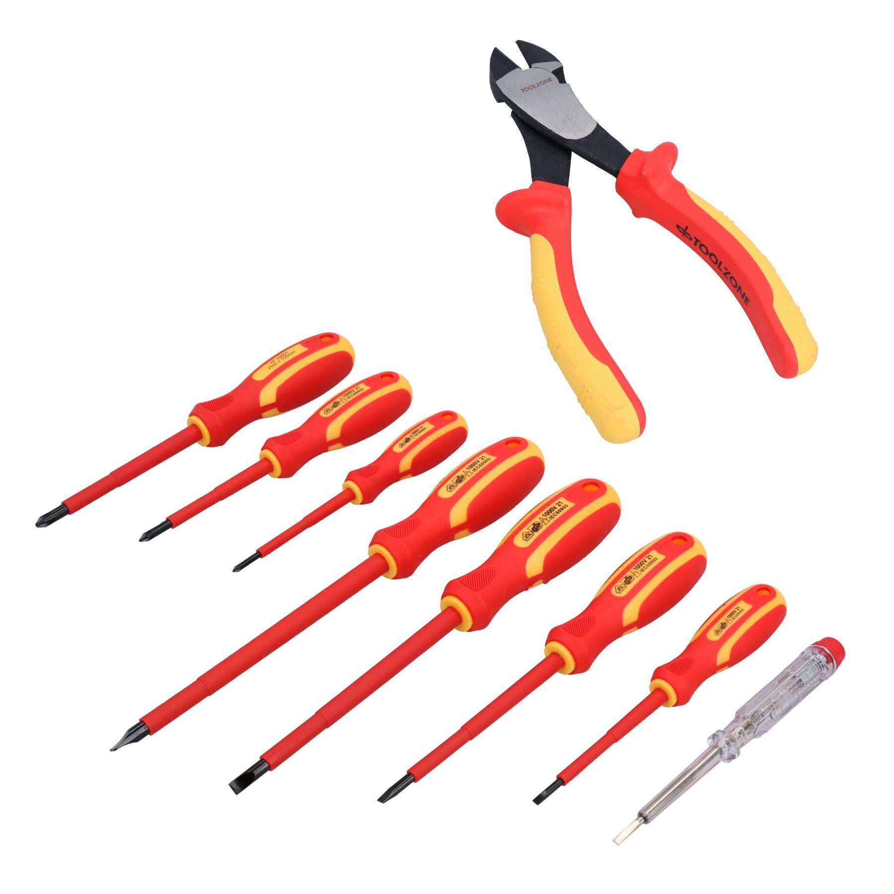 7.5” VDE Electrician Electrical Diagonal Side Wire Cutting Pliers + 8pc Screwdrivers