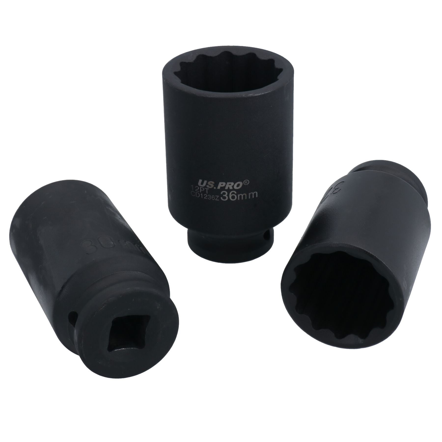 1/2-Zoll-Antrieb, Deep Impact-Nabenmuttern-Steckschlüssel, 30 mm, 32 mm und 36 mm, 12-kant, 3-tlg.