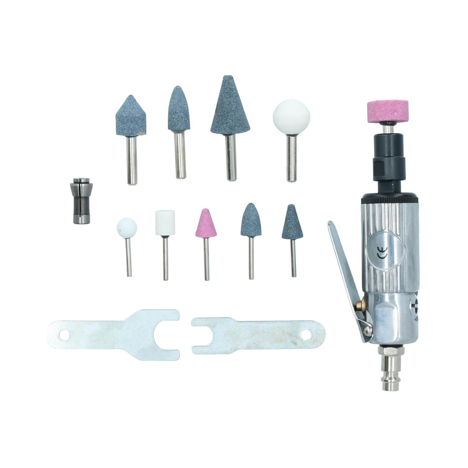 Kit de meulage et d'accessoires pour meuleuse pneumatique avec pince de serrage 1/4" et 1/8" 15 pièces