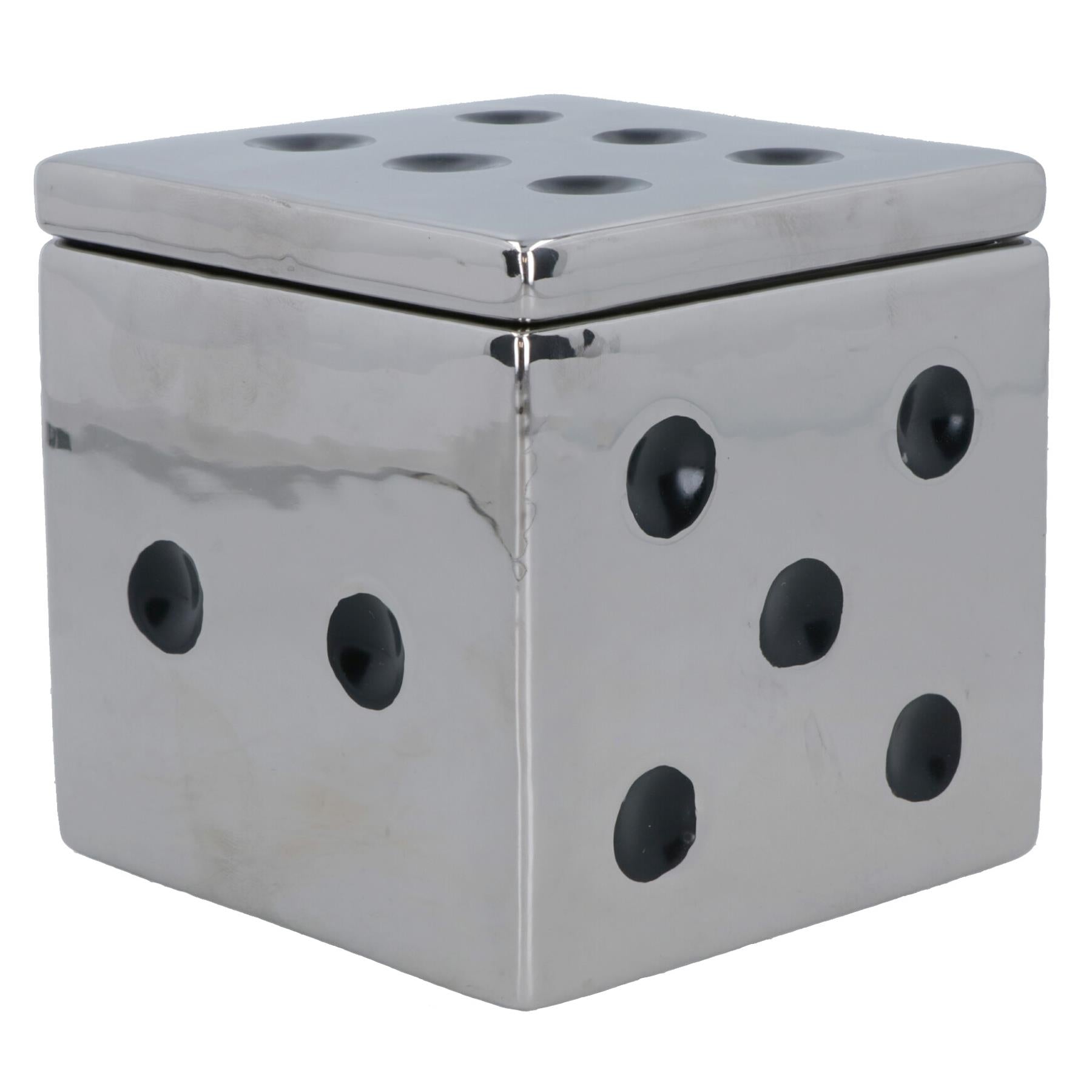 Ceramic Dice Box Mirrored Silver Storage Trinket Jewellery House Home Decor