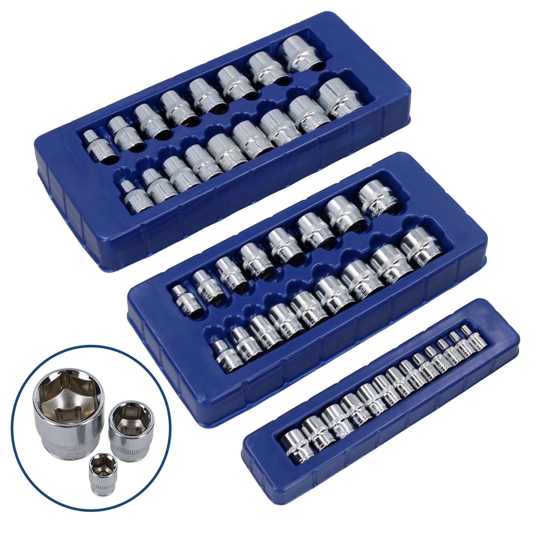 Douilles métriques peu profondes à 6 pans pour entraînement 1/4", 3/8" et 1/2"