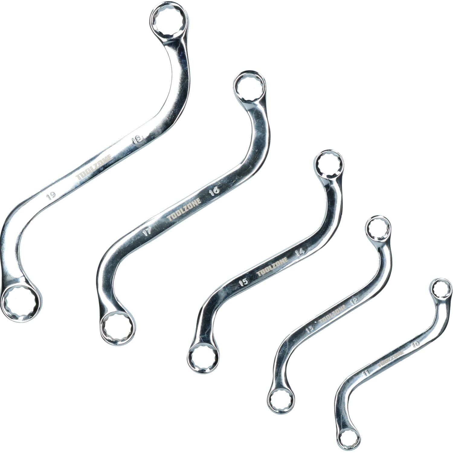 Metrischer, S-förmiger, gebogener Schraubenschlüsselsatz für Verstopfungen, 5-teilig, 10–19 mm