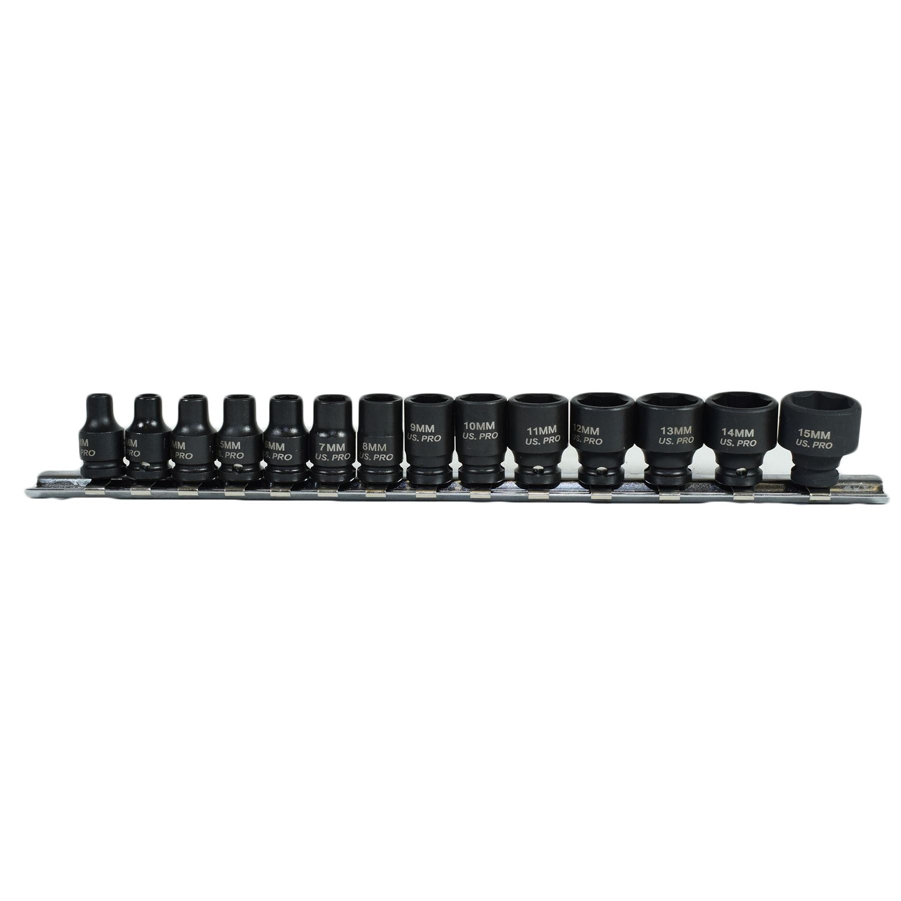 1/4"-Antrieb, metrisch, flache Schlagnüsse, 6-seitig, 14-teilig, 4–15 mm, US Pro