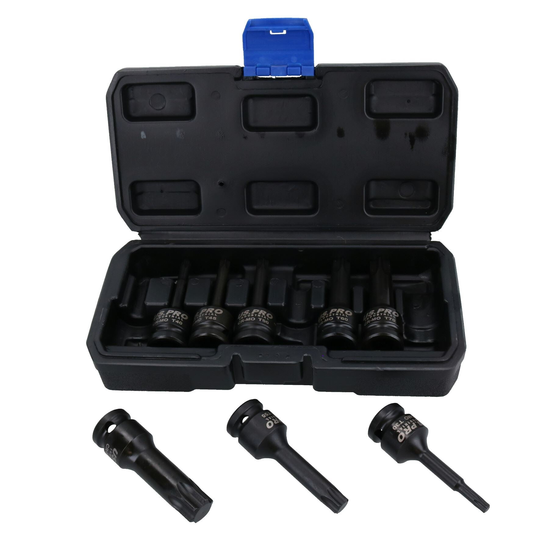 1/2"-Antrieb, flache und tiefe Schlag-Torx-Stern-Bits, Außengewinde, Stecknüsse T20 – T80, 18-tlg.