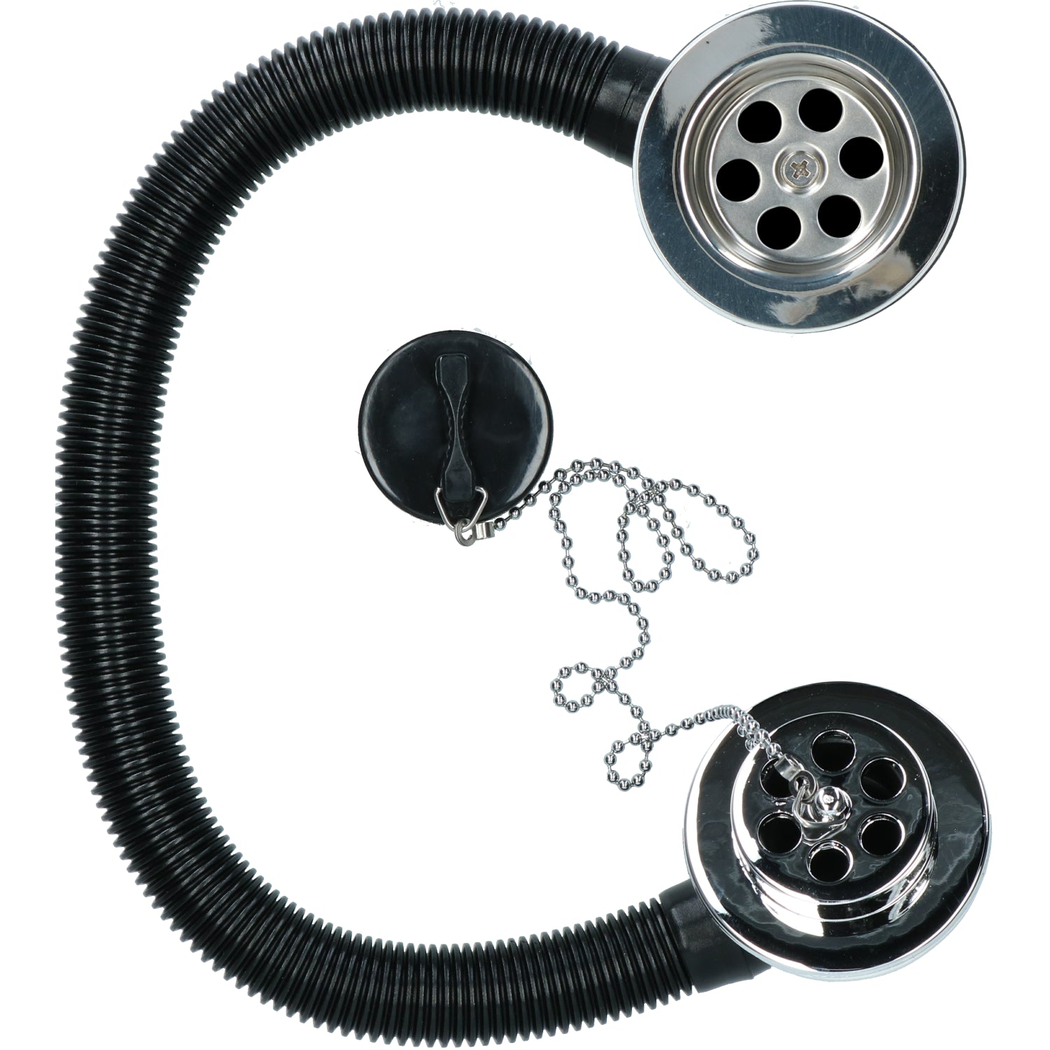 1-1/2" (38 mm) Chrom-Badewannen-Ablauf und Überlauf mit Gummistopfen und Kette