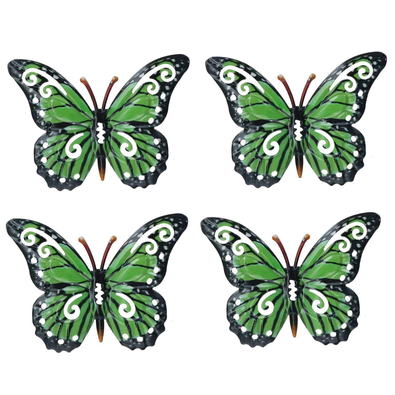 Lot de 4 petits papillons verts en métal pour décoration murale de jardin/maison