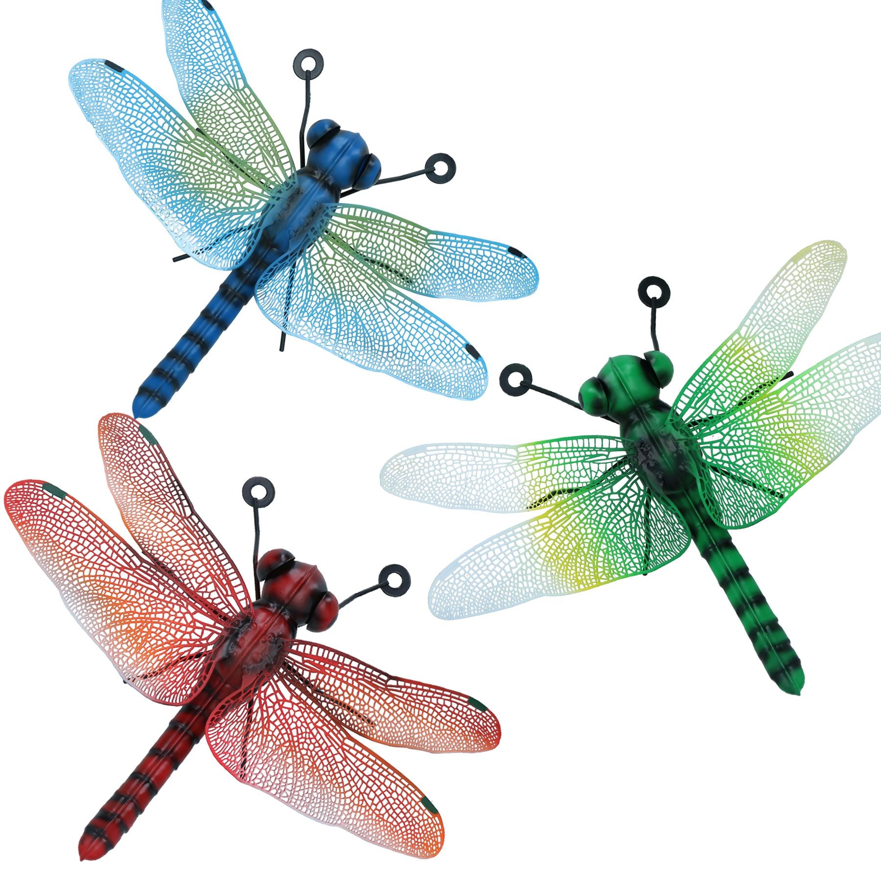 Lot de 3 petites libellules en métal pour décoration murale de jardin ou de maison