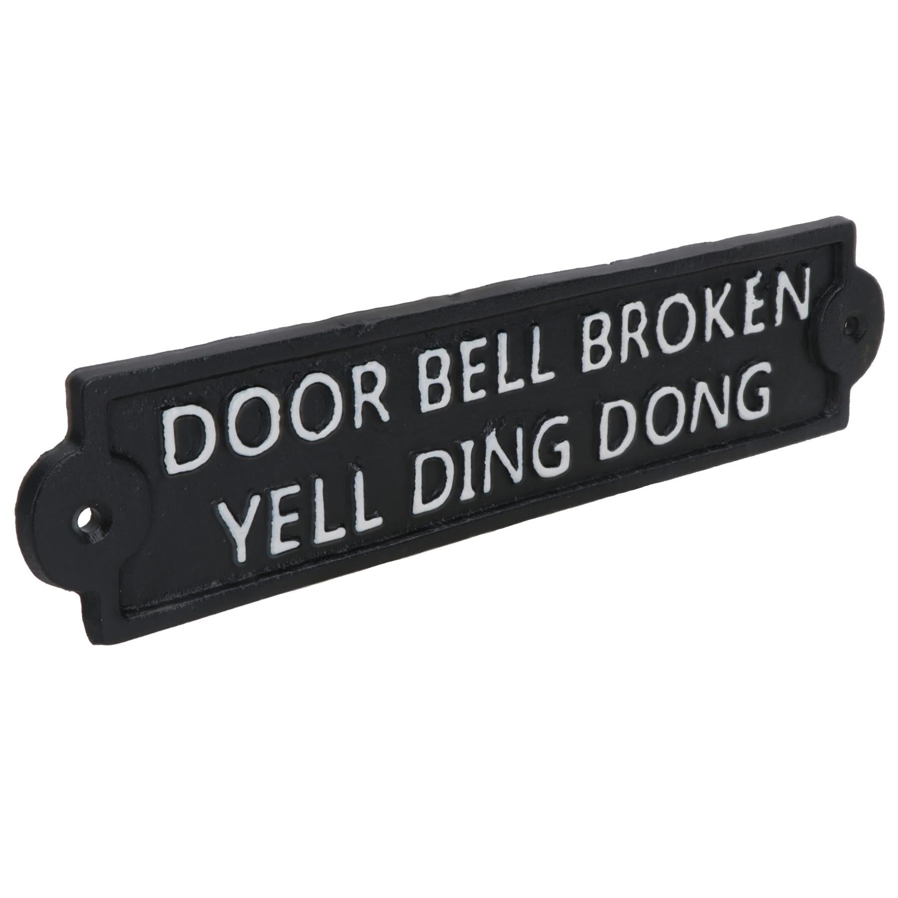 Door Bell Broken Yell Ding Dong Cast Iron Sign Plaque Wall Gate House Garden