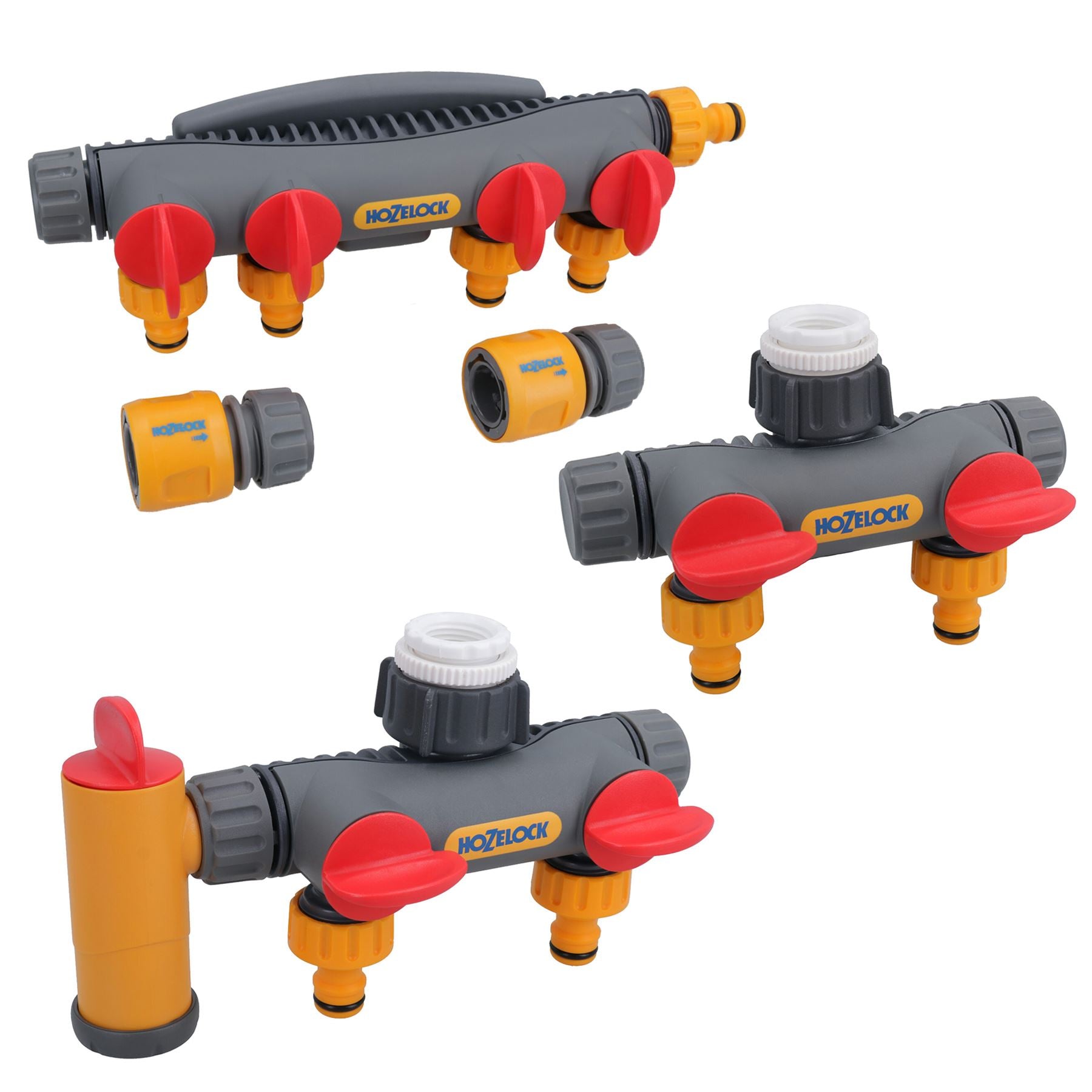 Hozelock 2-, 3- oder 4-Wege-Wasserhahn, Mehrfach-Schlauchverbinder, Bewässerung, Garten, Hof