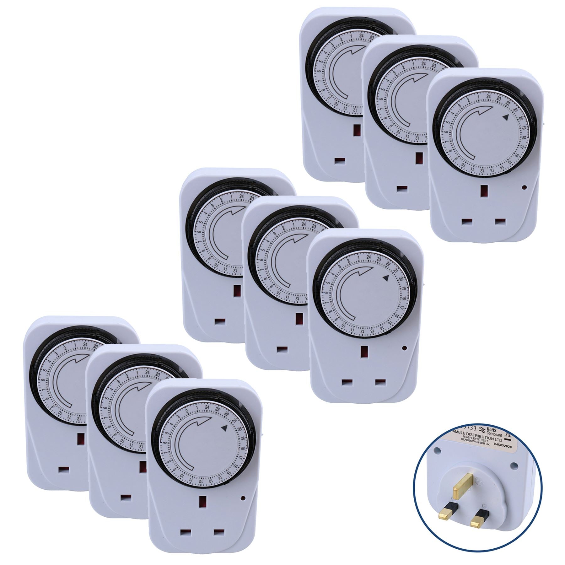 Minuterie secteur 24 heures sur 24, 3 broches, prise de courant, horloge, économie d'énergie pour lampes et lumières