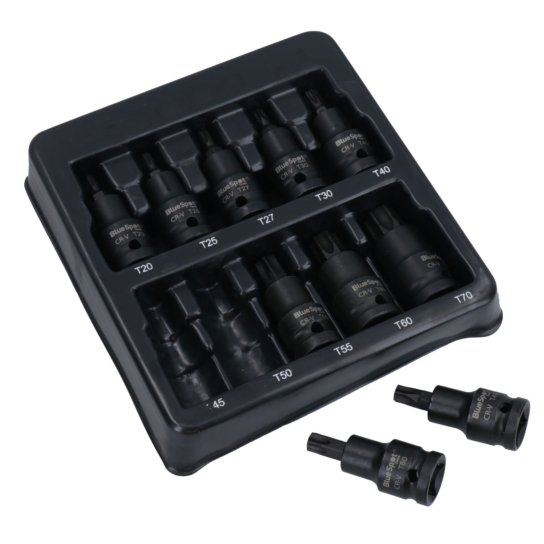 1/2-Zoll-Antrieb, Torx-Steckschlüssel, flach, mit Sternform, T20 – T70, 10 Stück