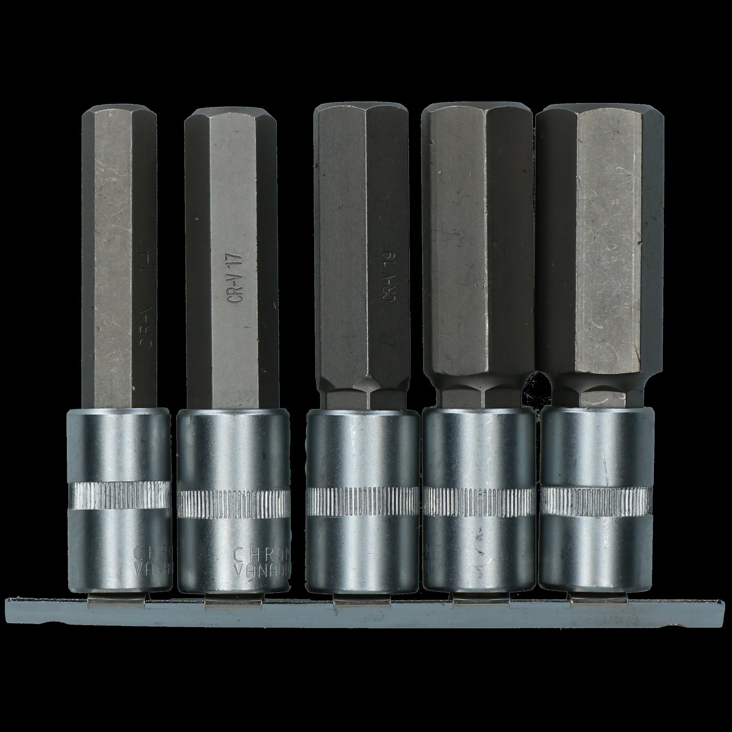 5-teiliger 1/2-Zoll-Antrieb, 14–24 mm, Sechskant-Bit-Steckschlüsselsatz, 100 mm lang, tiefe Reichweite auf Schiene, CrV