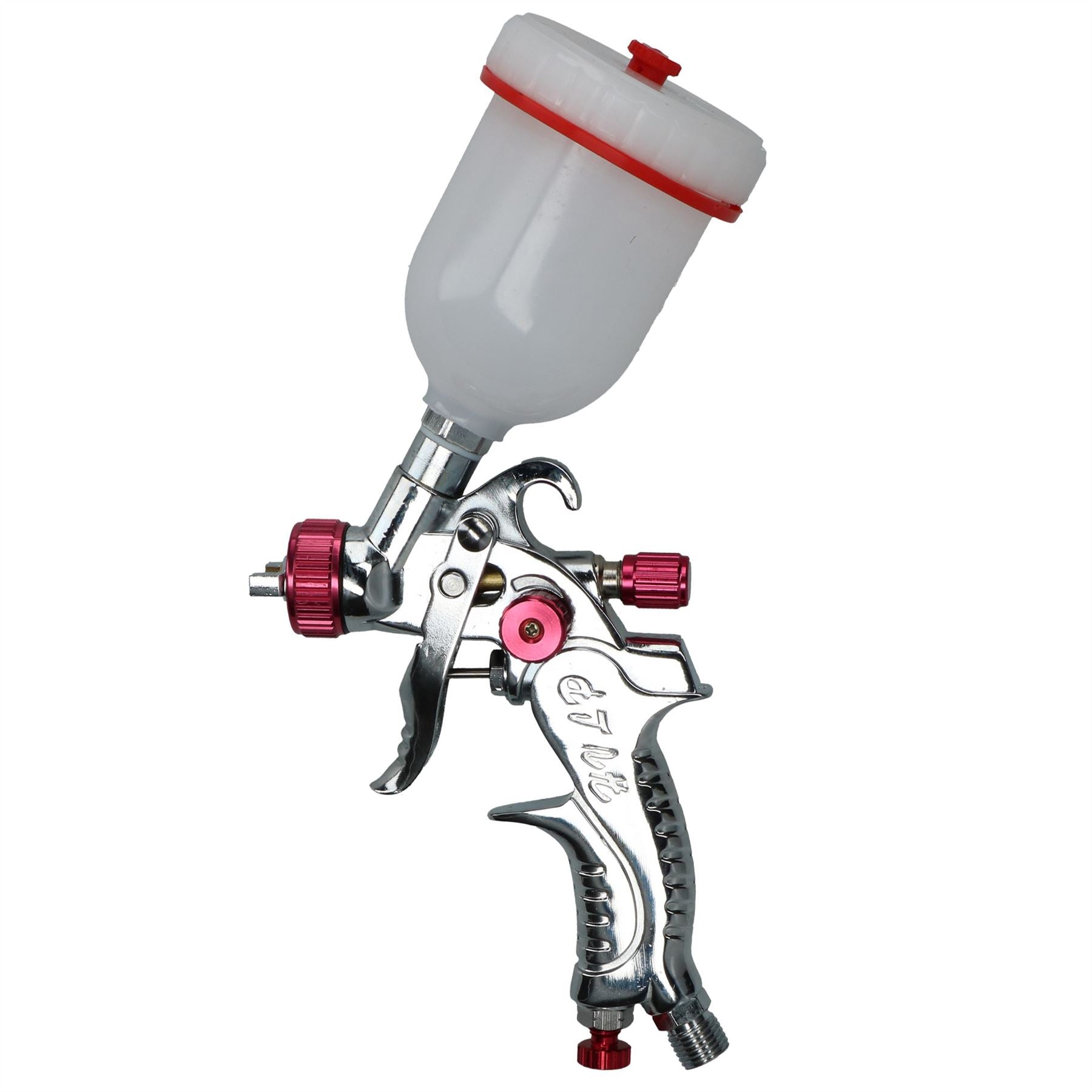 Mini-HVLP-Spritzpistole mit Schwerkraftzufuhr, 8 mm, mit Inline-Feuchtigkeitsabscheider-Druckregler