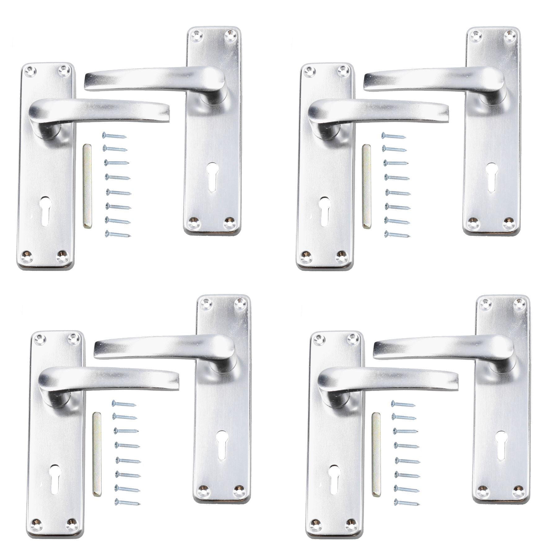 Aluminium Lever Lock Door Handle Handles Set With Spindle + Fixings