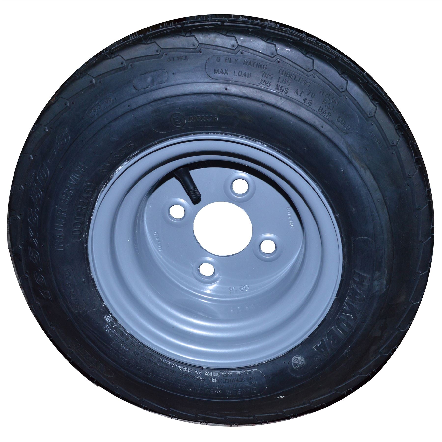 16.5/6.50 - 8 Trailer Tyre Wheel Rim 100mm PCD 6PLY 4 Stud 72M TRSP46