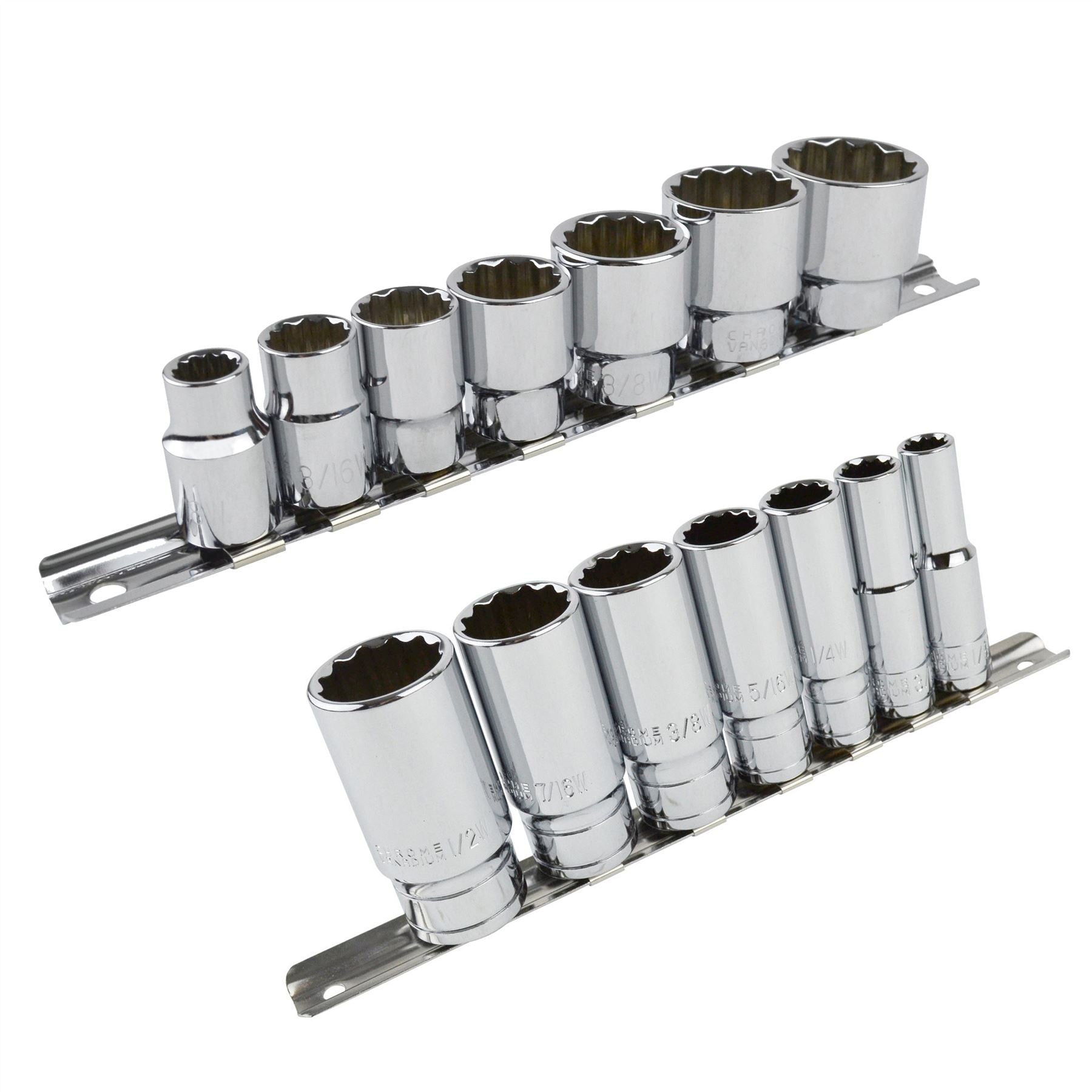 Whitworth BSF BSW 3/8" Drive Shallow And Deep Sockets 14pc 12 Sided Bi-Hex