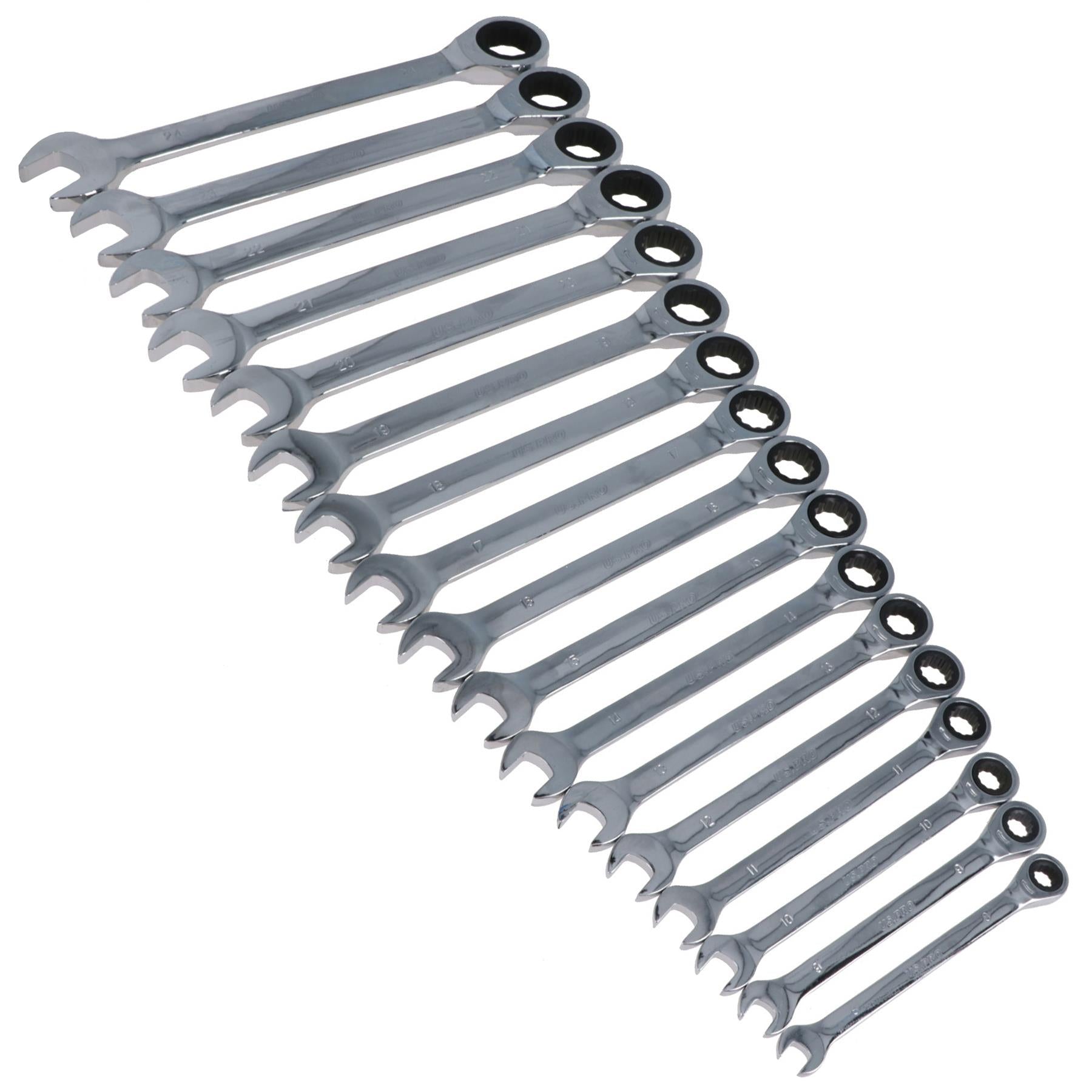 17pc Metric Gear Ratchet Combination Spanner Wrench 72 Teeth 8 – 24mm