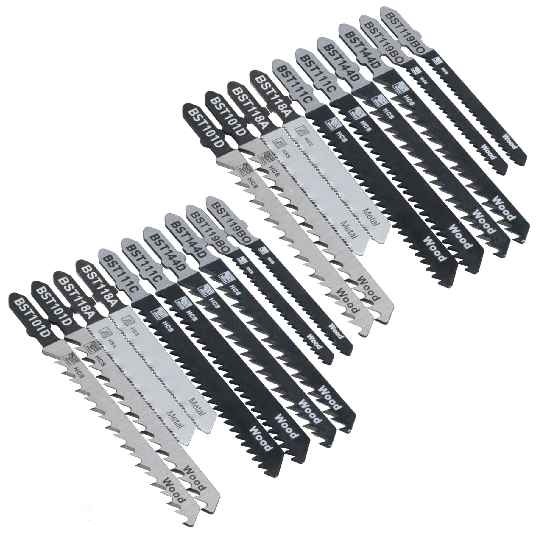 Jeu de lames de scie sauteuse à tige en T pour lame HCS en plastique, bois et métal