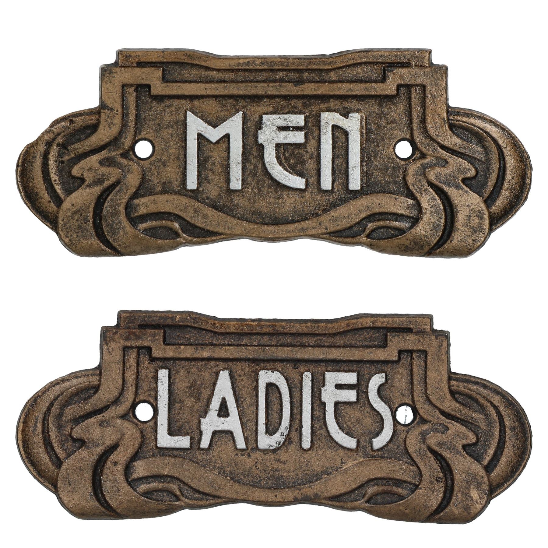 Damen & Herren Jugendstil Toilette Gusseisen Schild Plakette Tür Wand Cafe Shop Pub