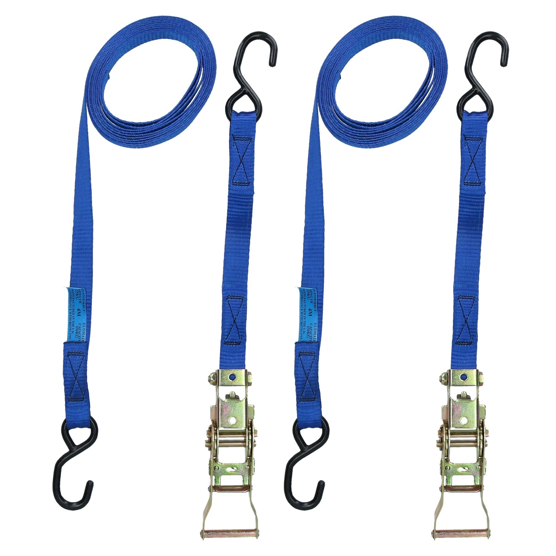 Blue Ratchet Strap Tie Down Trailer 4m Hook Cargo Strap 325kg Recovery