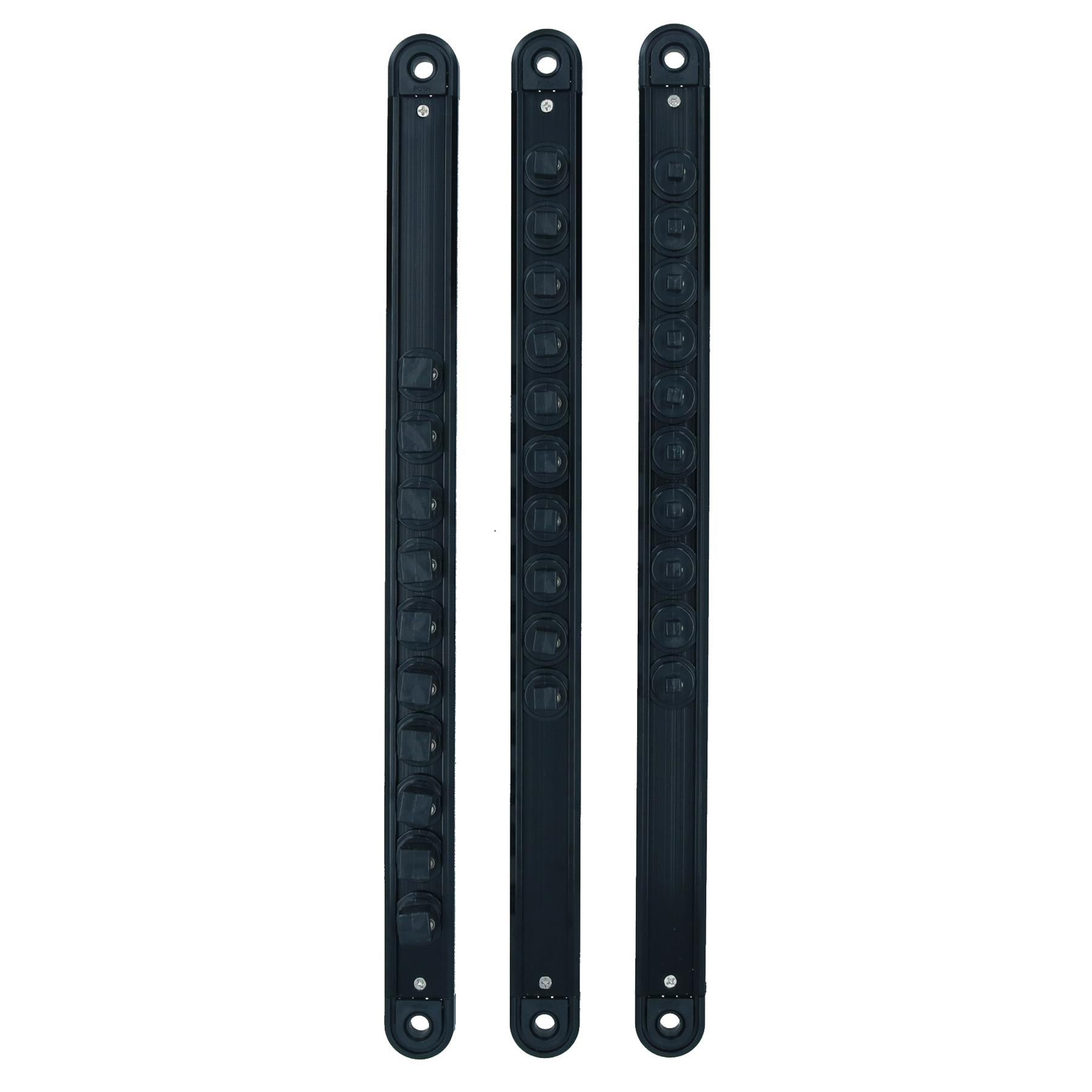 Mixed Drive Socket Holder Storage Rails with Rotating Clips + Magnetic Base 3pc