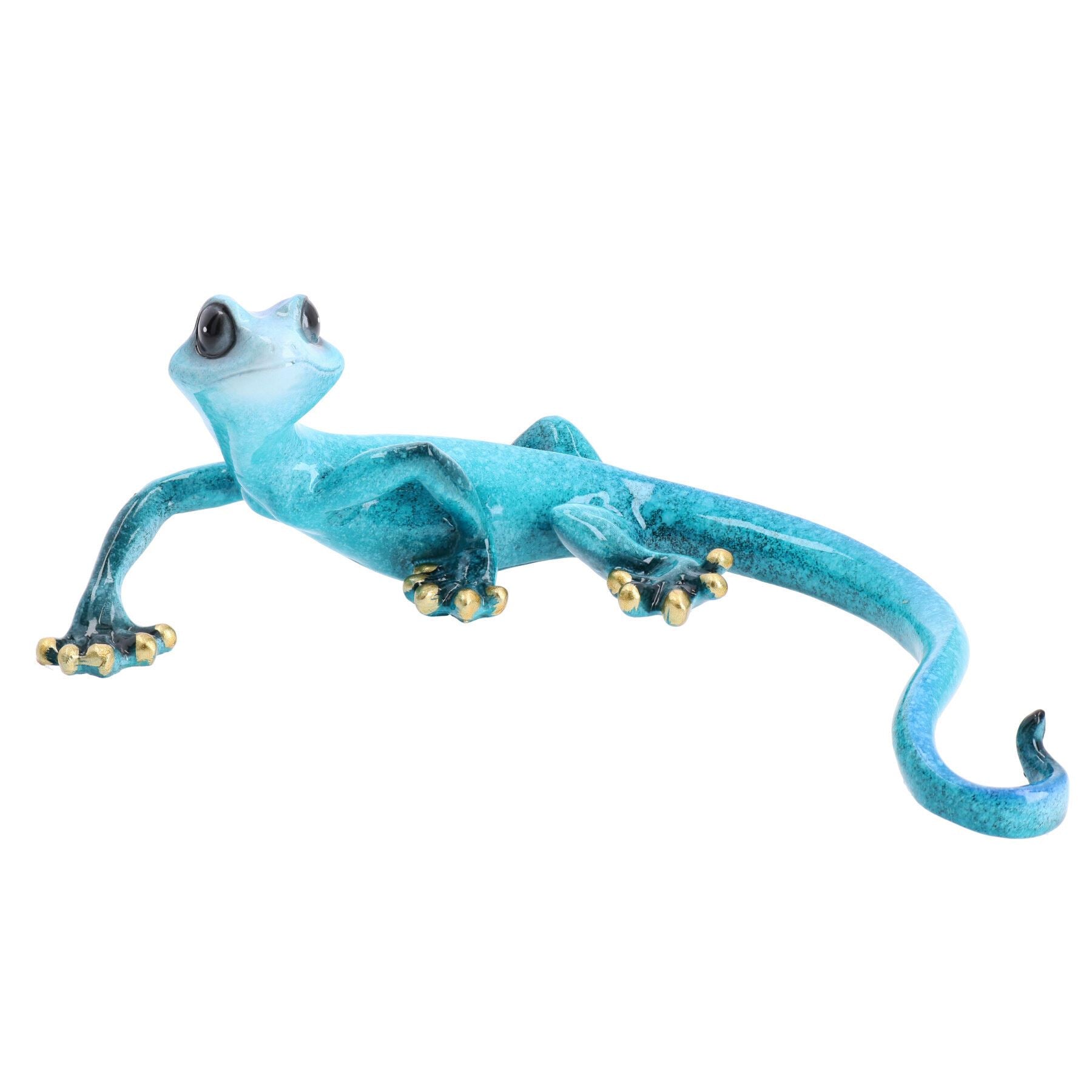 Statue décorative murale en résine représentant un lézard gecko moucheté bleu de taille moyenne
