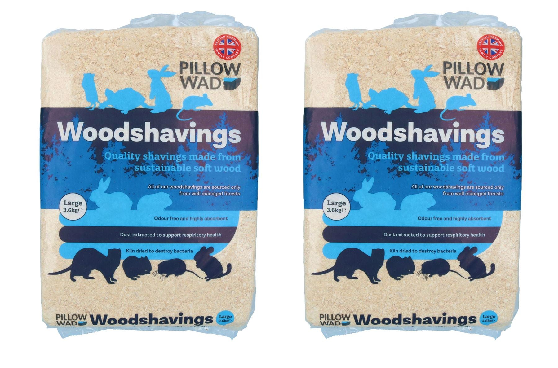2PK Quality Dust Extracted Kiln Dried Small Animal Bedding Woodshavings 3.6Kg