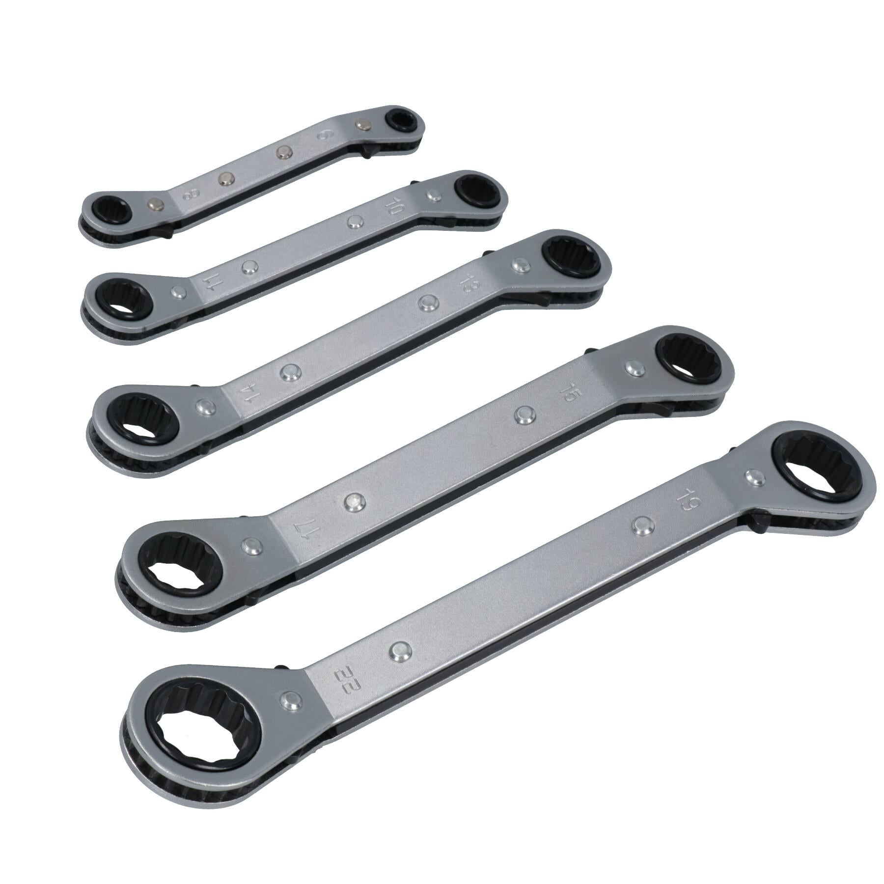 5pc Offset Metric Ratchet Ring Spanners Wrench Cranked Reversible 6-22mm