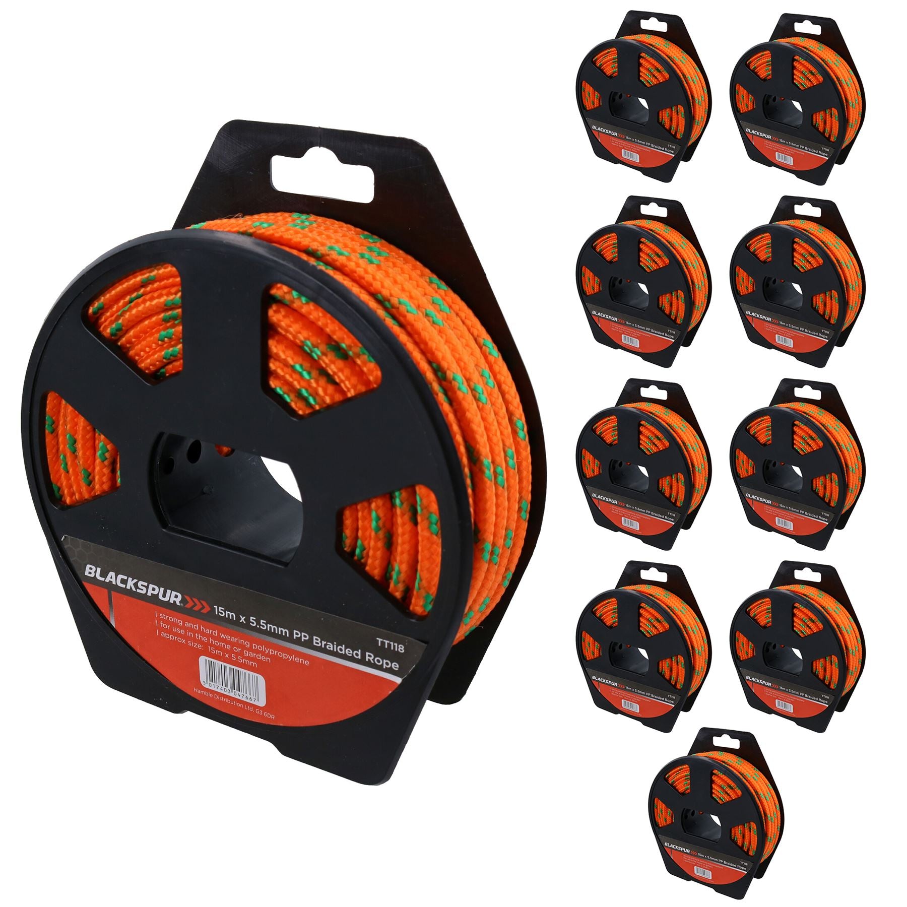 Corde tressée en polypropylène multi-usages de 5,5 mm x 15 mètres pour le camping et le jardinage
