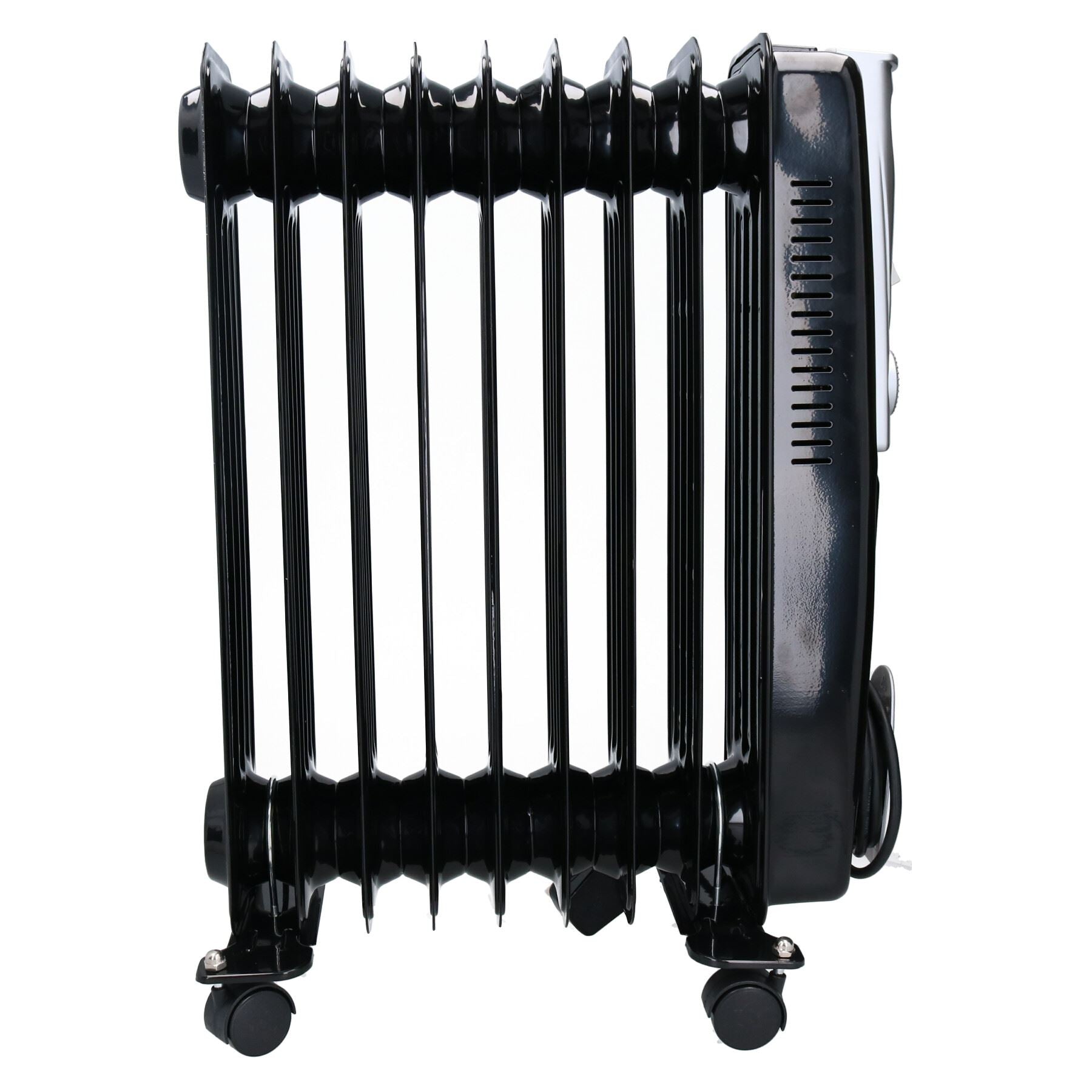 2KW 9 Fin Slim line Oil Filled Radiator Heater With Adjustable Thermostat Black