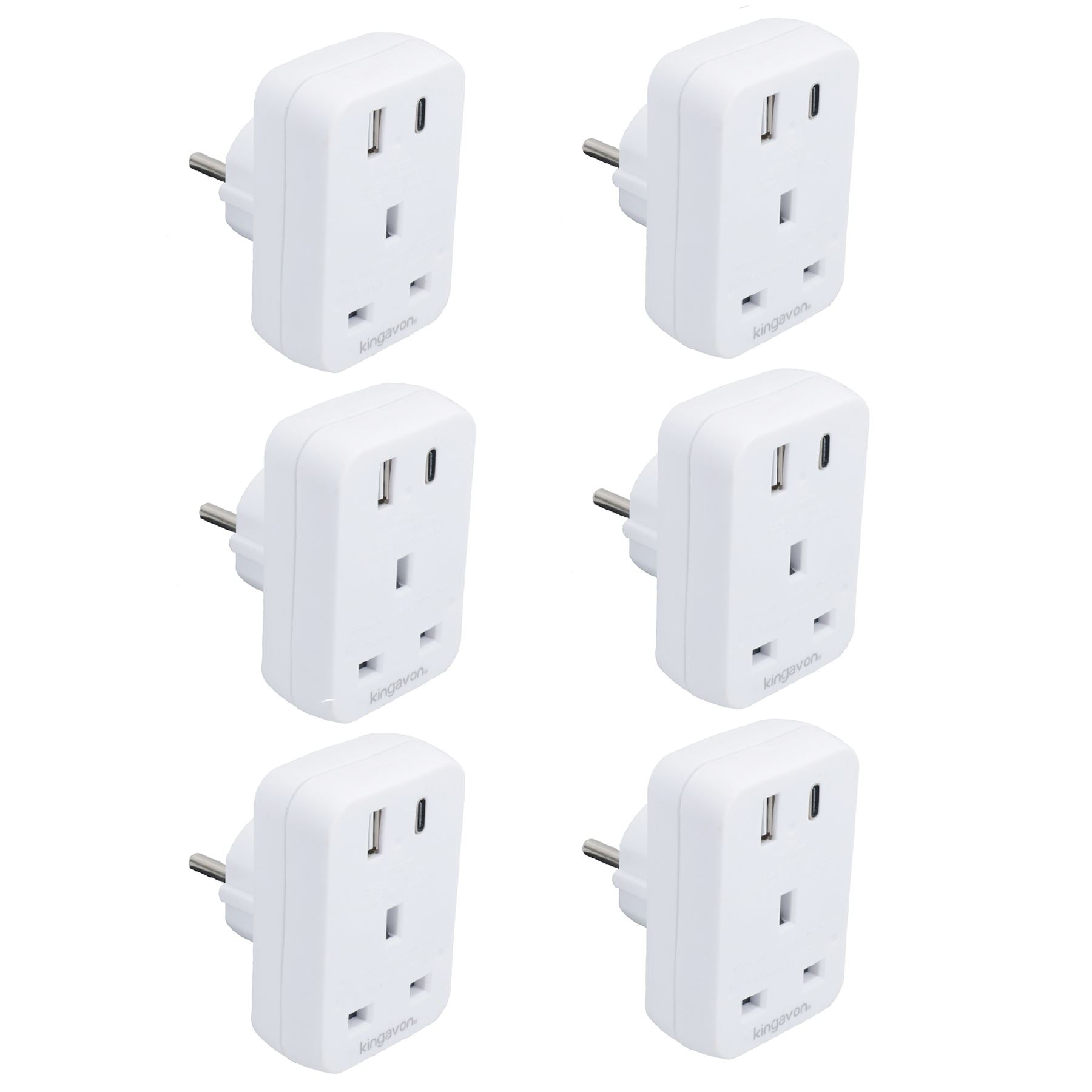 UK To EU Travel Socket Adaptor 2 Pin to 3 Pin Plug + C / USB Charging Ports