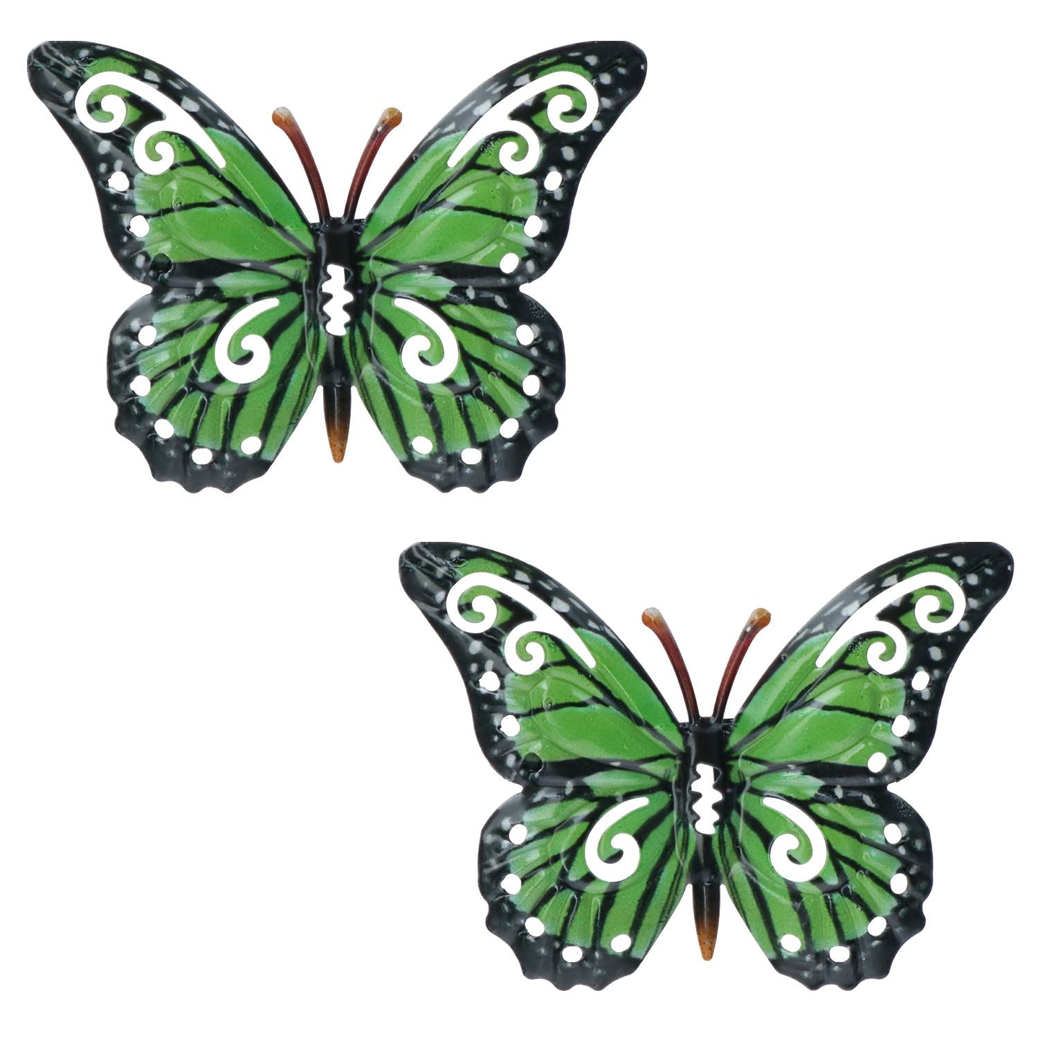 Lot de 2 petits papillons verts en métal pour décoration murale de jardin ou de maison 11 x 8,5 cm