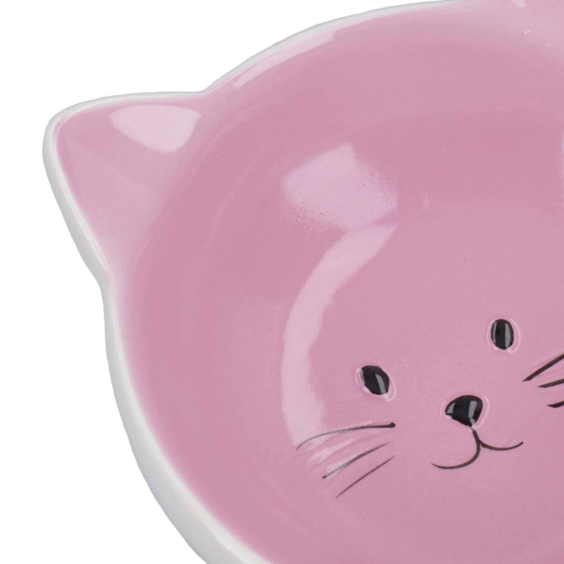 2PK Pink & White Orb Cat Face Bowl Food Water Platter Dish Kitten Cat 6.5" /16.5cm