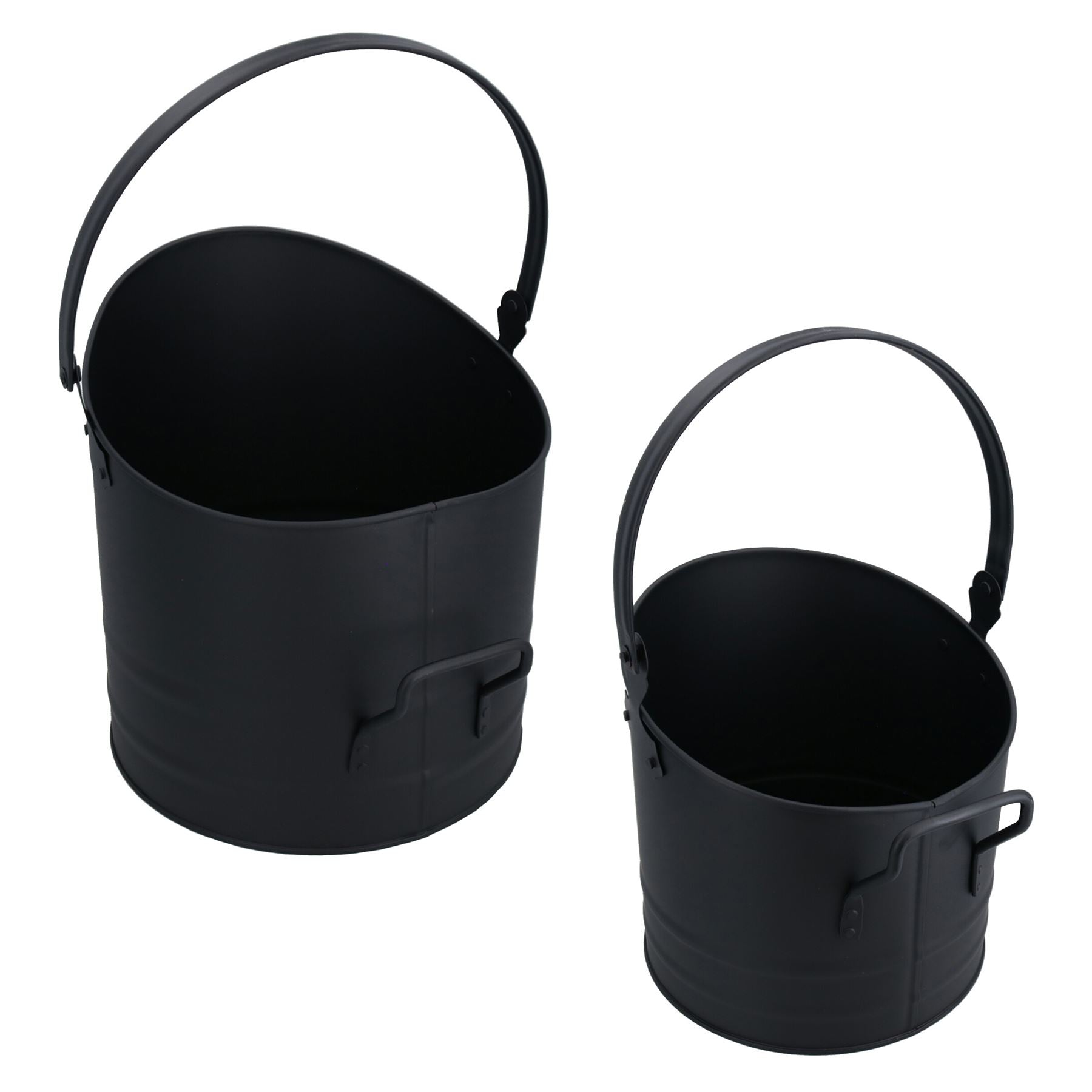 Set of 2 Nesting Round Coal Bucket Log Burner Scuttle Wide Mouth Fire Fireplace