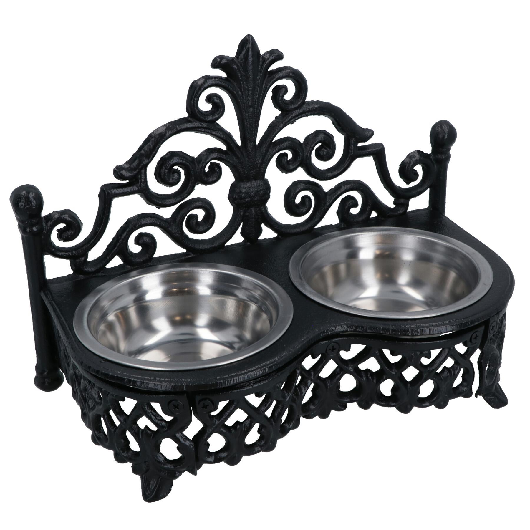 Dog Puppy Cat Feeding Food Bowls Dishes Stainless Steel / Cast Iron Stand