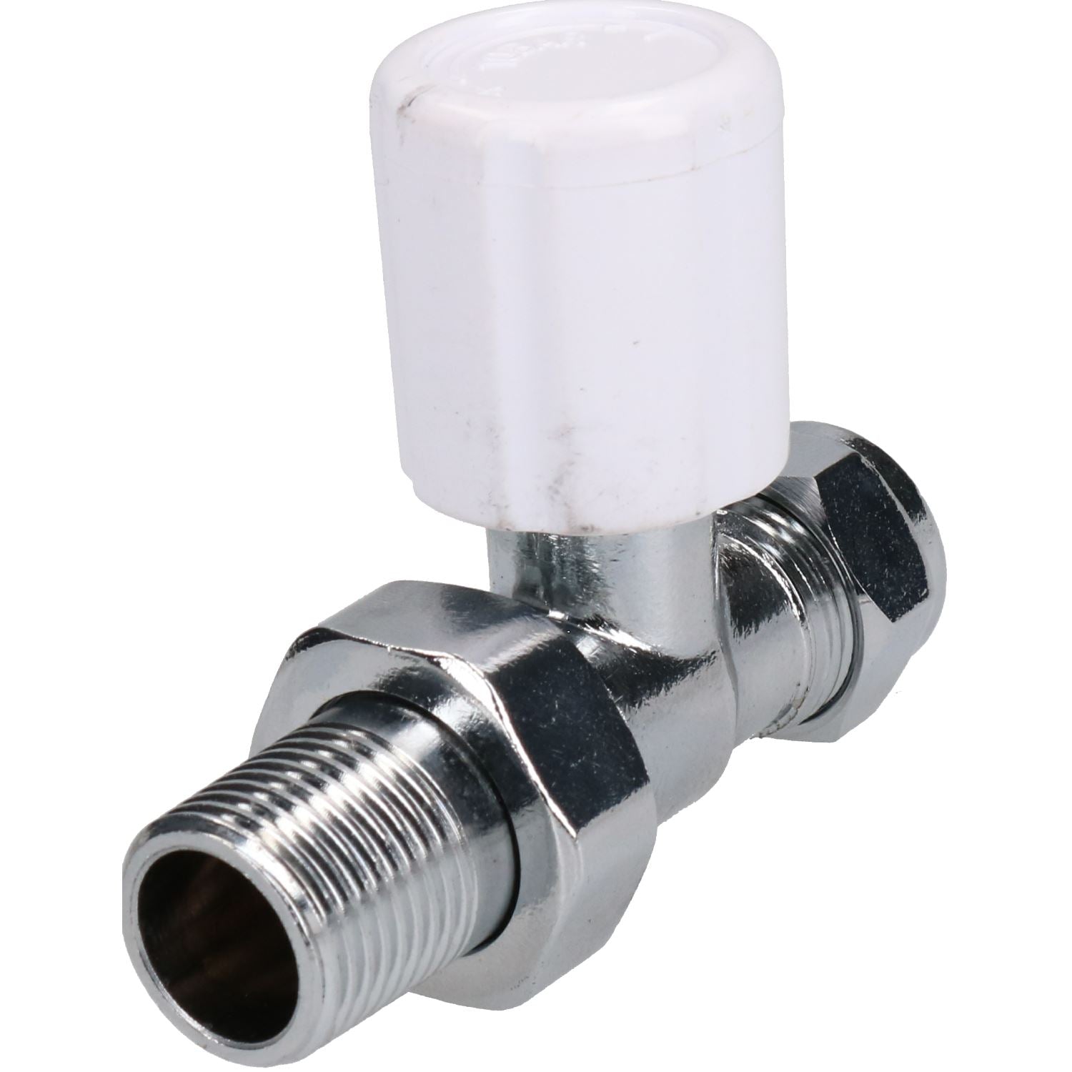 15 mm verchromtes Inline-Messing-Heizkörperventil, gerade, verstellbarer Rückschlagschutz