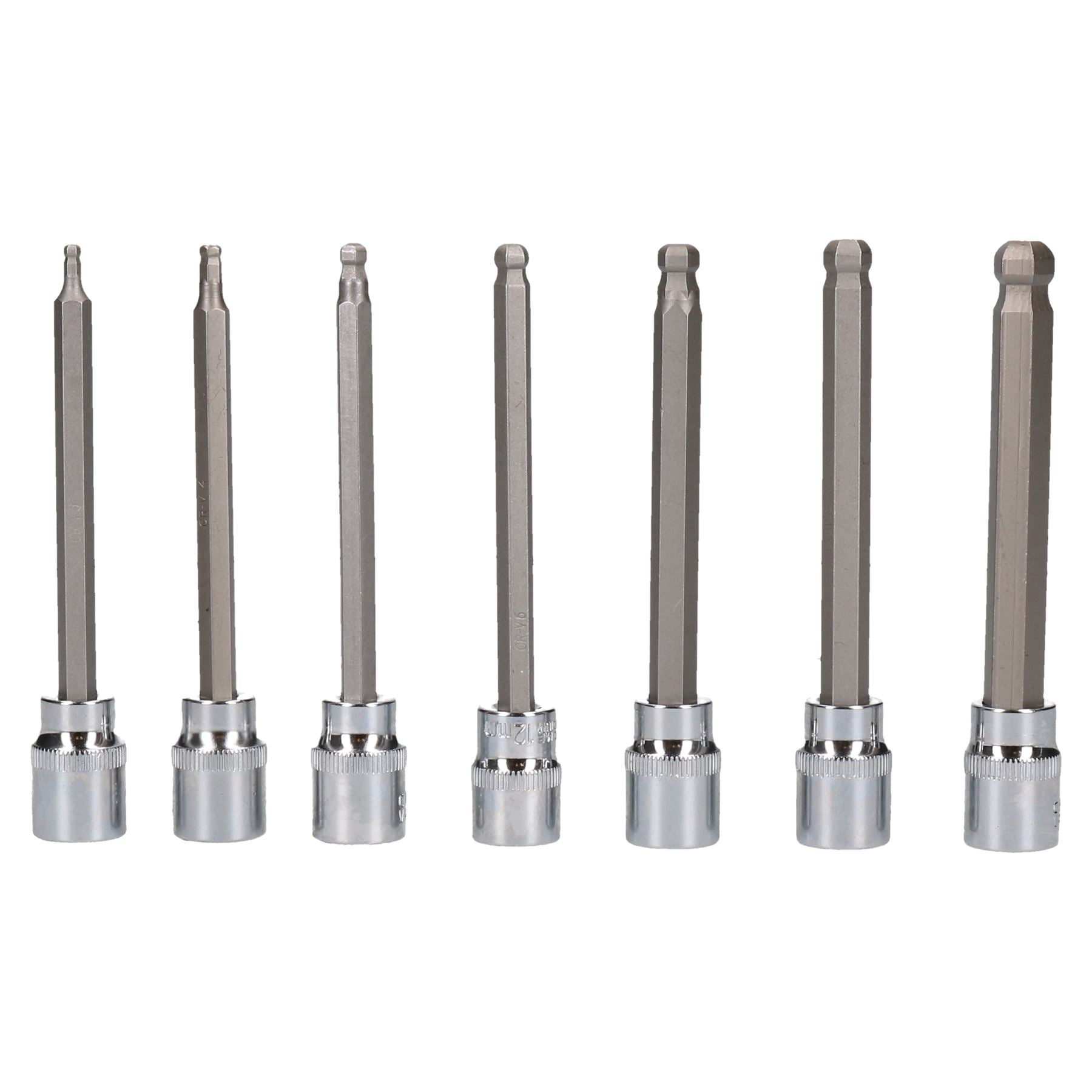 Lot de 7 clés Allen hexagonales extra longues à embout sphérique de 3/8" avec douilles de 3 à 10 mm