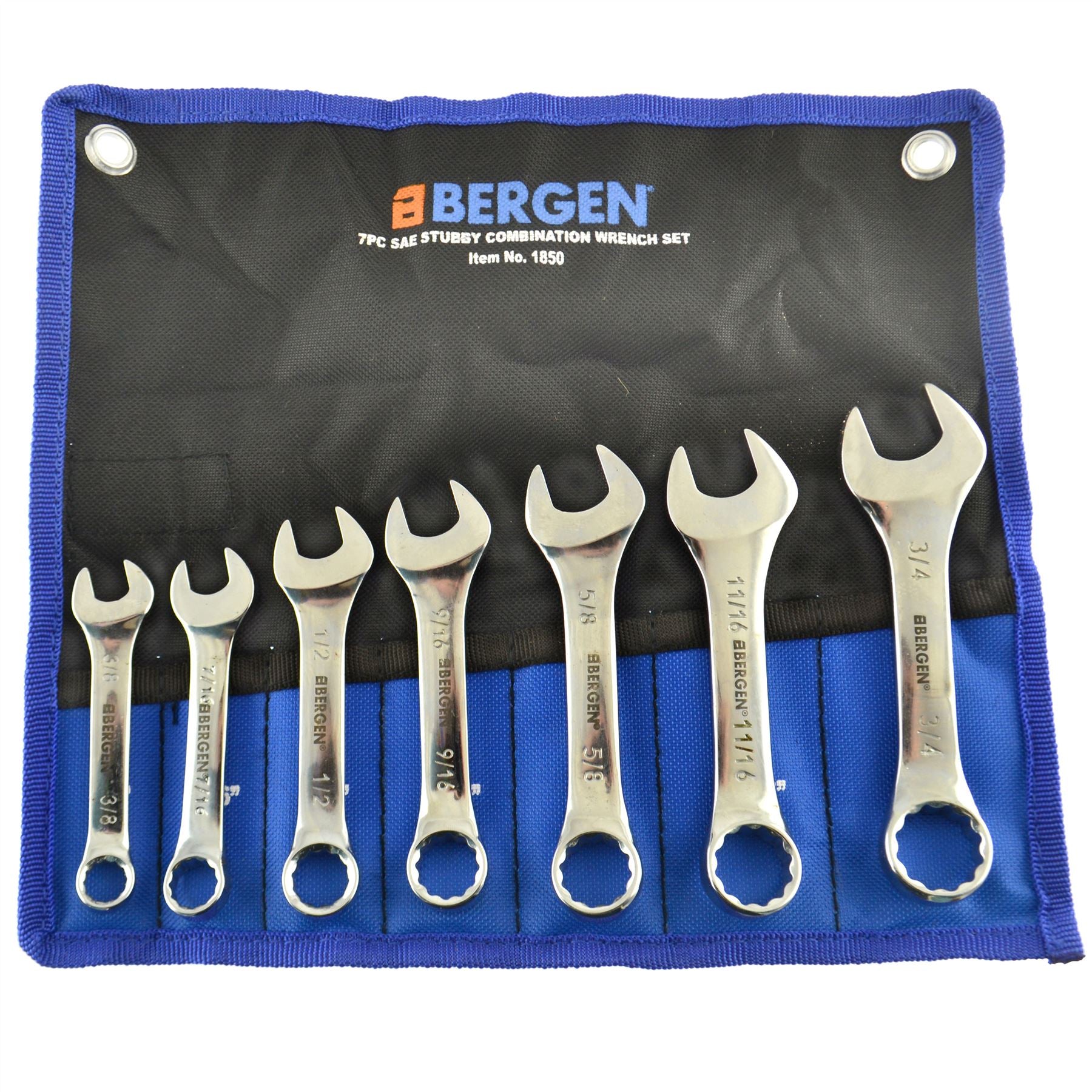 Stubby Spanners Wrench Set SAE Imperial 7pc 3/8" - 3/4" By Bergen AT134