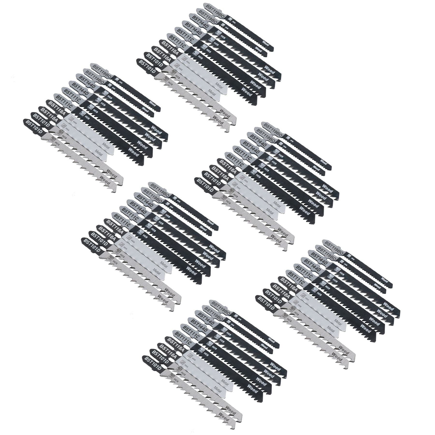Jeu de lames de scie sauteuse à tige en T pour lame HCS en plastique, bois et métal