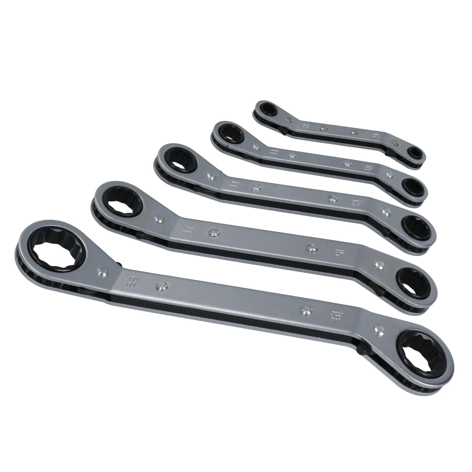 5pc Offset Metric Ratchet Ring Spanners Wrench Cranked Reversible 6-22mm