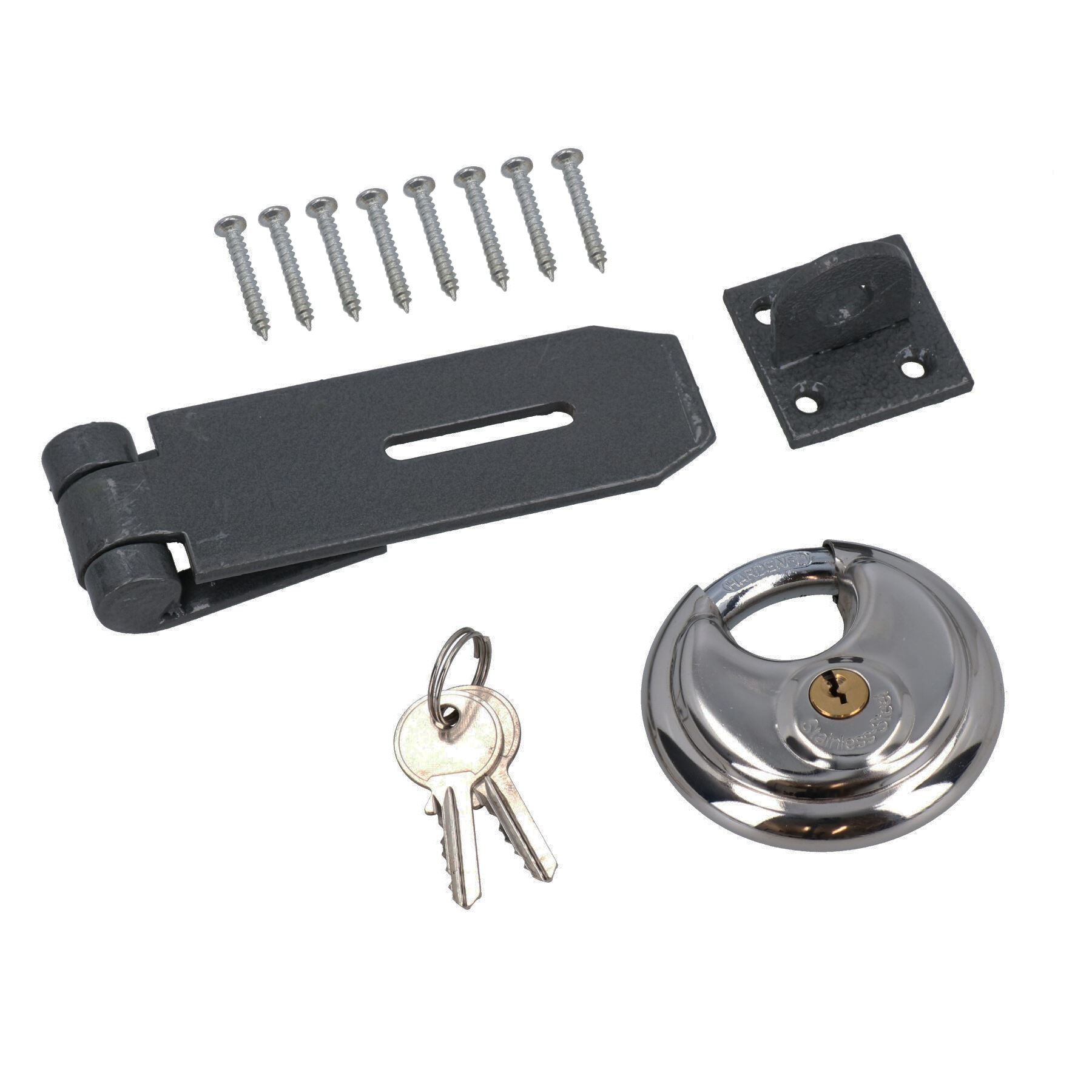 Heavy Duty 5” x 1.5" Hasp and Staple Security Set With 70mm Circular Padlock