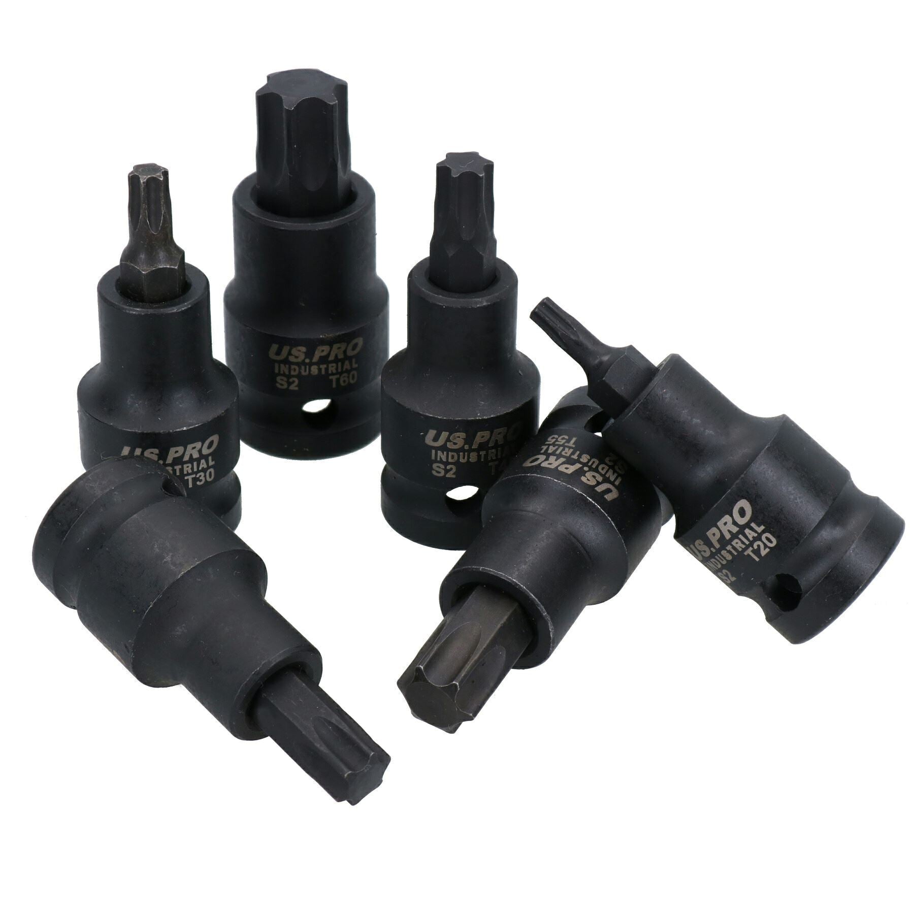 10-tlg. 1/2-Zoll-Torx-Steckschlüssel mit Stern-Schlagantrieb, flach, kurz, männlich, T20 – T70
