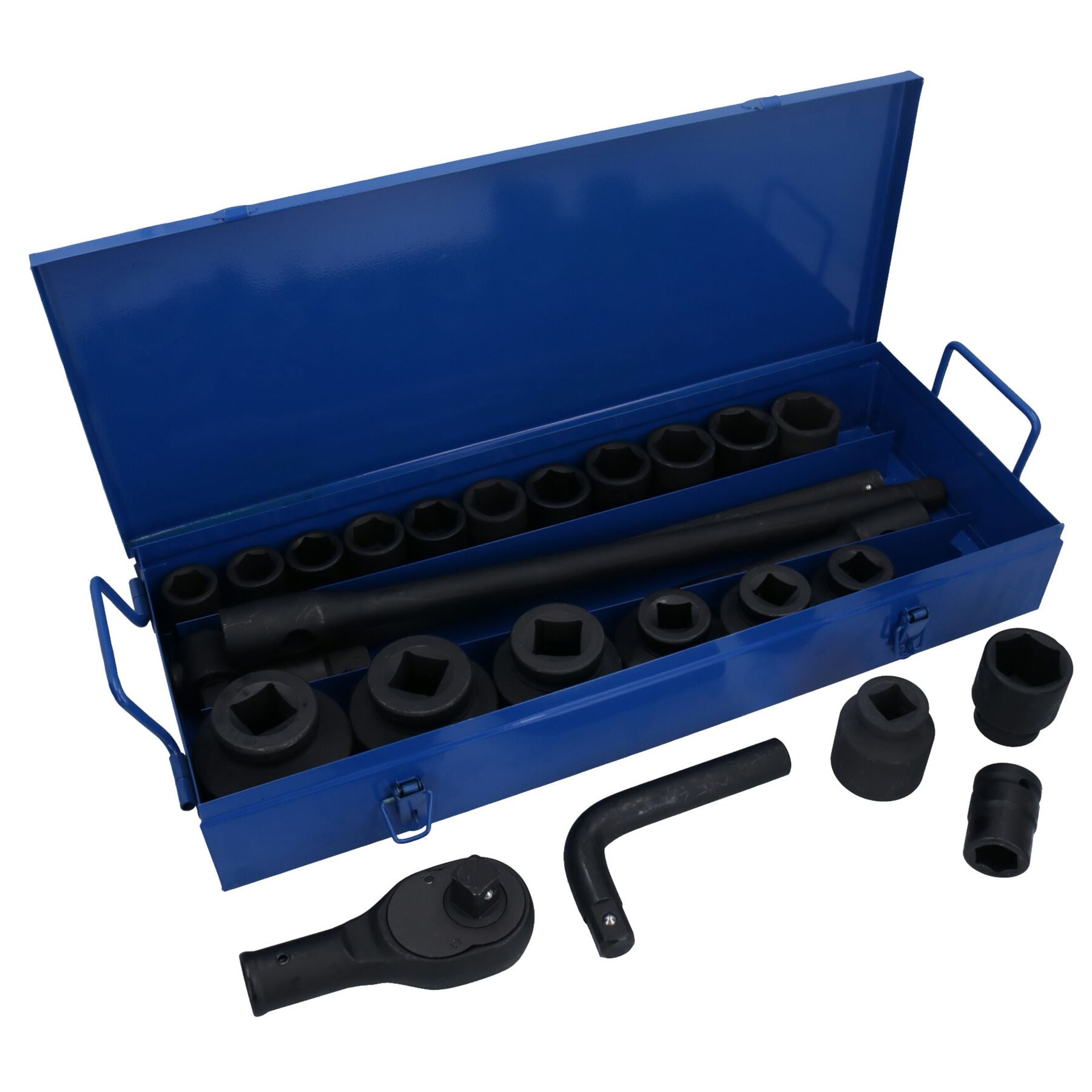 Jeu de douilles à chocs métriques à entraînement 3/4 po + 1 po 21 mm – 65 mm avec cliquet 26 pièces