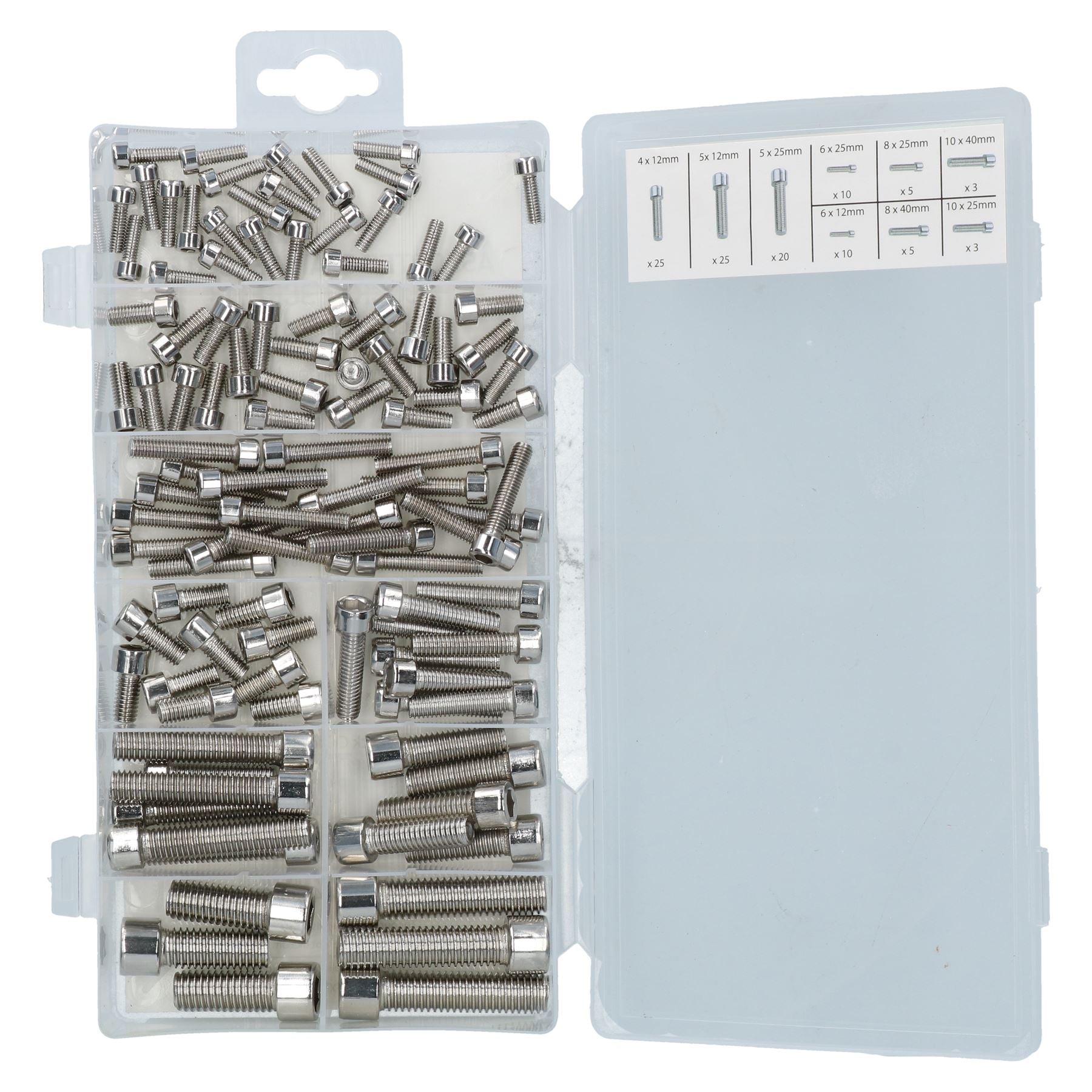 Assortiment de 106 vis à tête hexagonale Allen en acier inoxydable métrique M4 - M10