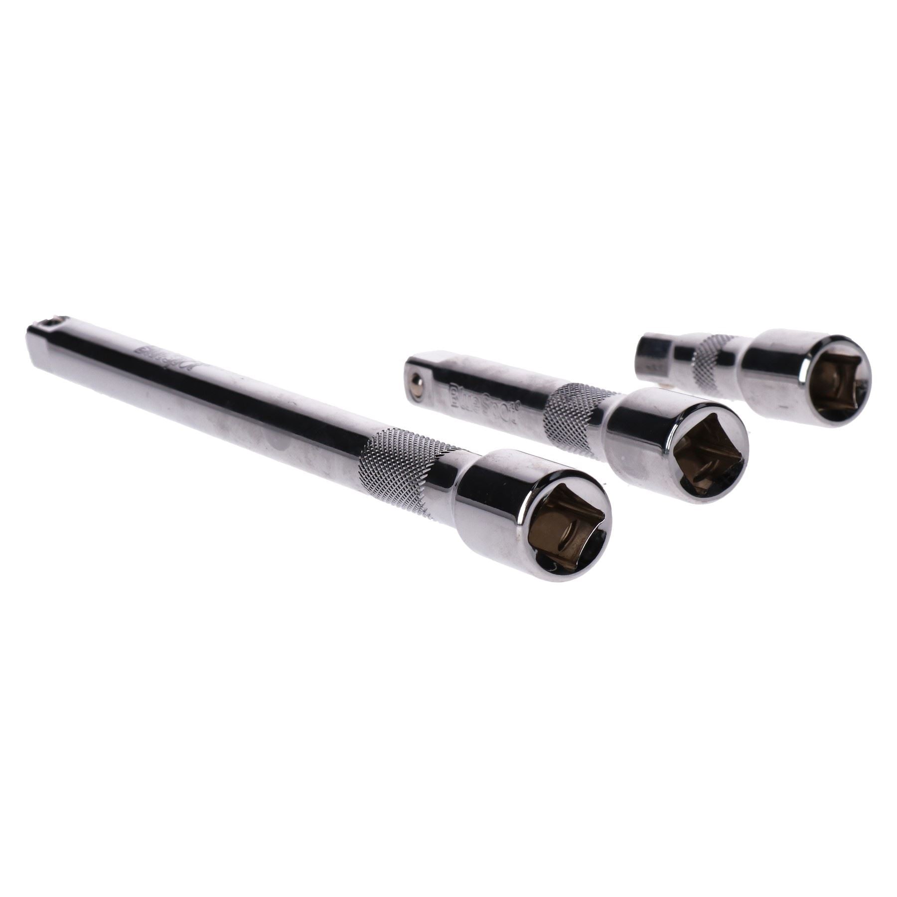 9-teiliges Verlängerungsset mit geraden Stecknüssen, 1/4 Zoll, 3/8 Zoll und 1/2 Zoll Antrieb, 75 mm, 125 mm, 250 mm