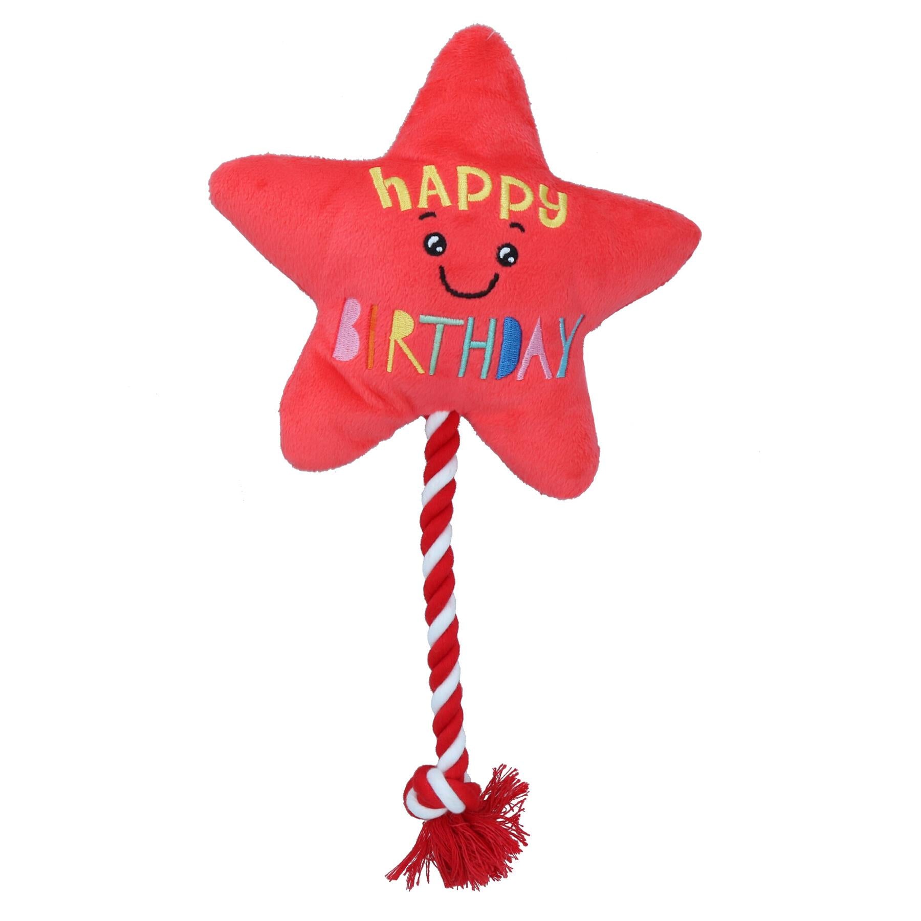 Superweicher Plüsch-Hundewelpe mit Quietschfunktion „Happy Birthday“ als Stern, Geschenk zum Geburtstag