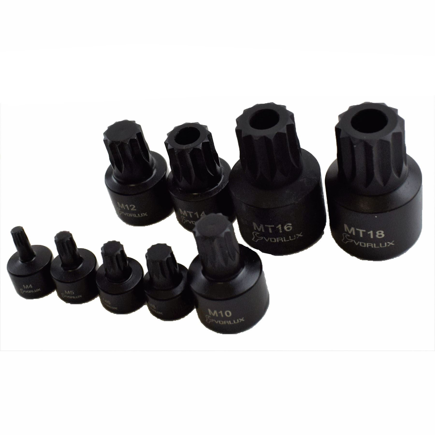 Lot de 9 douilles à embouts inviolables à triple carré à impact court, cannelées 1/4" 3/8" 1/2"