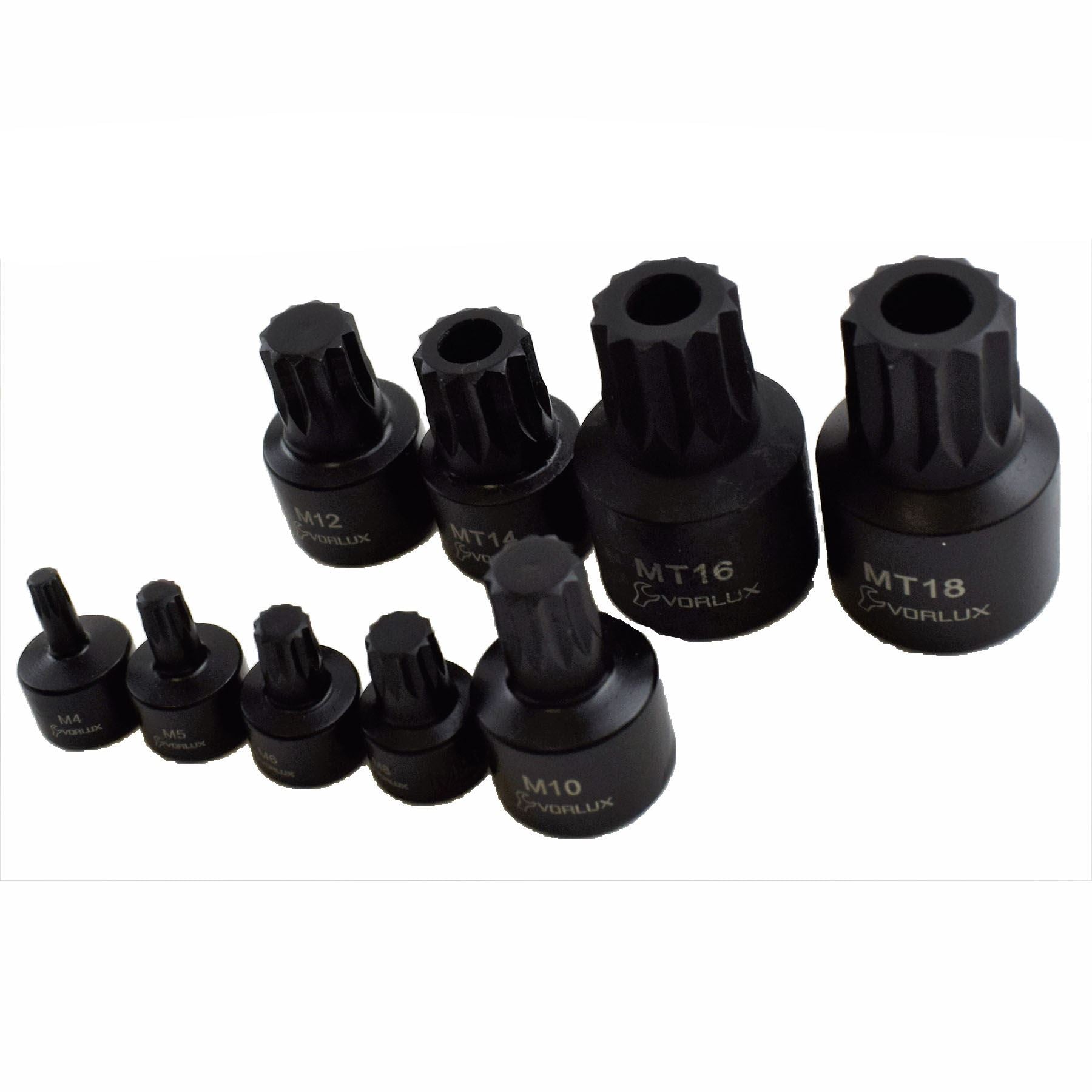 9pc Stubby Impact Triple Square Tamperproof Bit Sockets Spline 1/4" 3/8" 1/2"