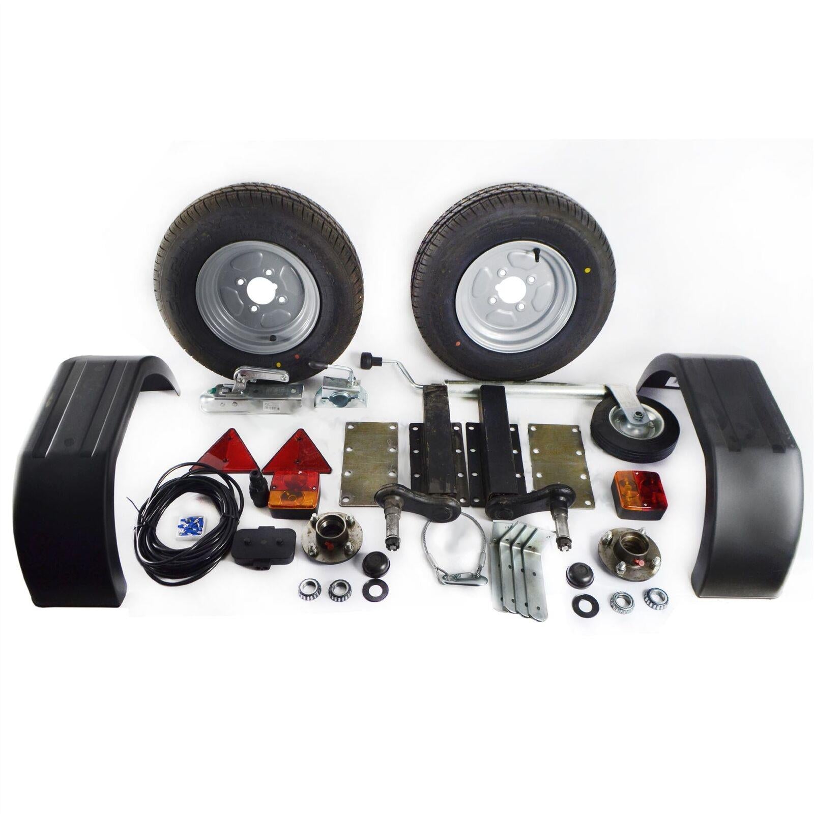 Kit de remorque 750 kg Unités de suspension Attelage Feux Garde-boue Câble de remorquage 5 m Roues