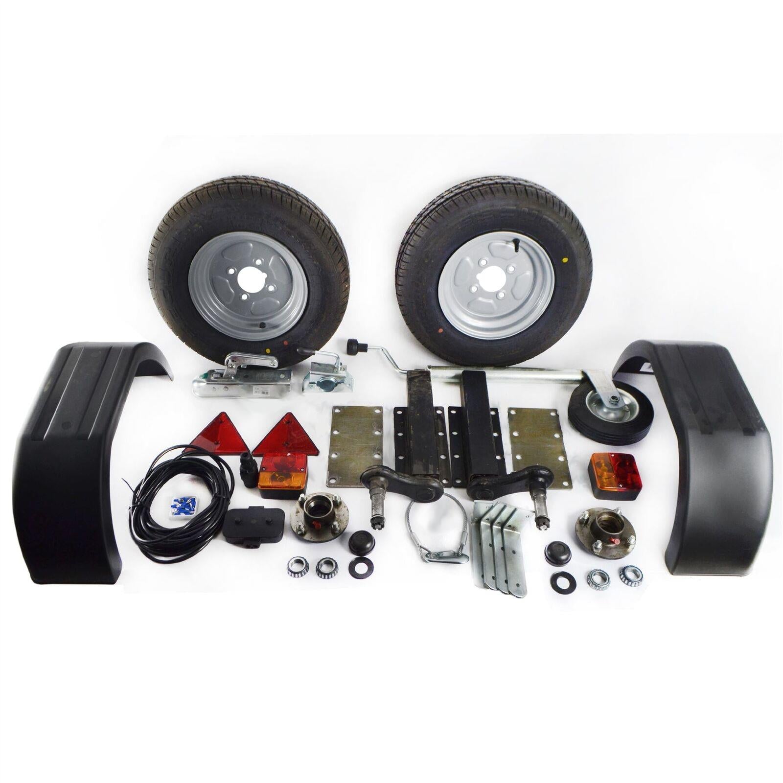 750Kg Trailer Kit Suspension Units Hitch Lights Mudguards Towing 5m Cable Wheels